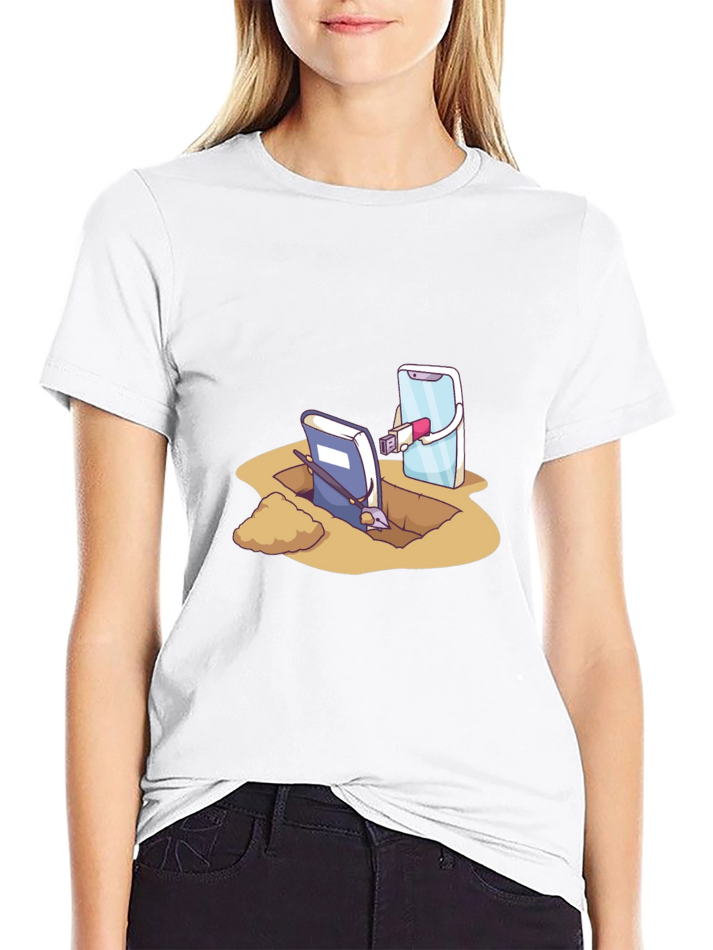 Funny Tech vs Tradition Black T-Shirt