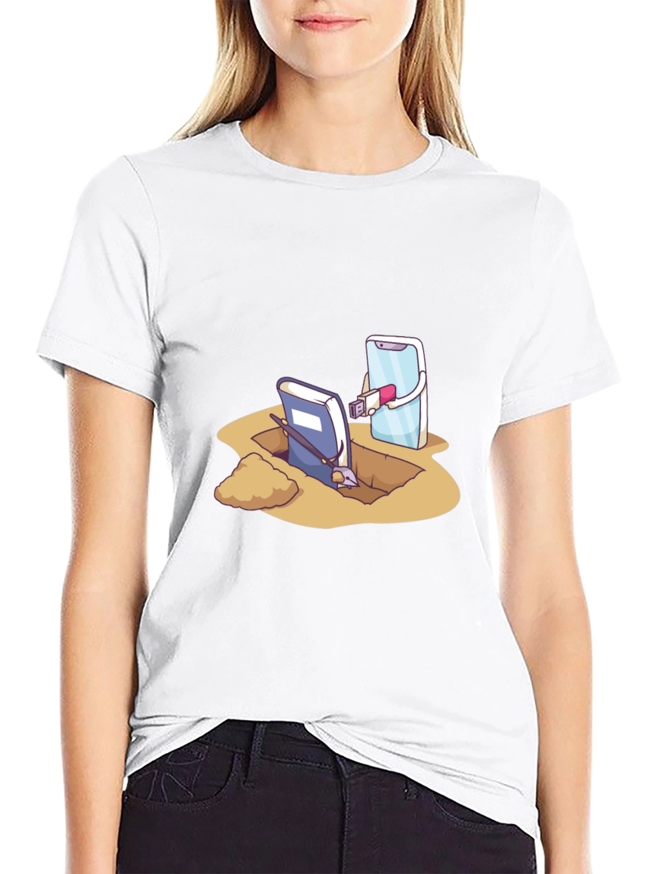 Funny Tech vs Tradition Black T-Shirt