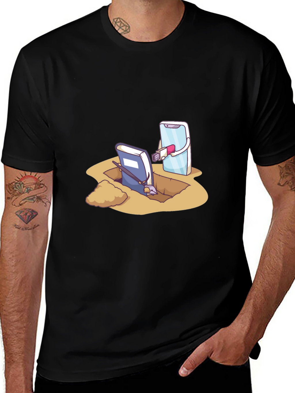 Funny Tech vs Tradition Black T-Shirt