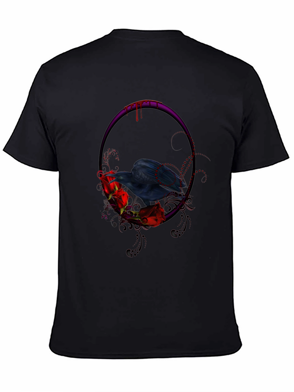 Gothic Raven & Roses Graphic Tee - Black