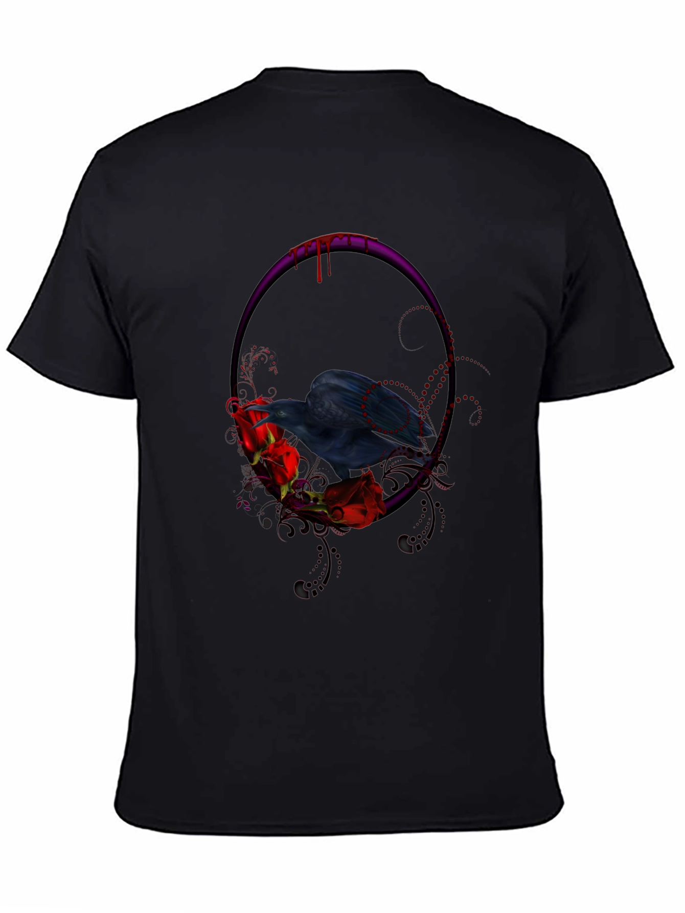 Gothic Raven & Roses Graphic Tee - Black