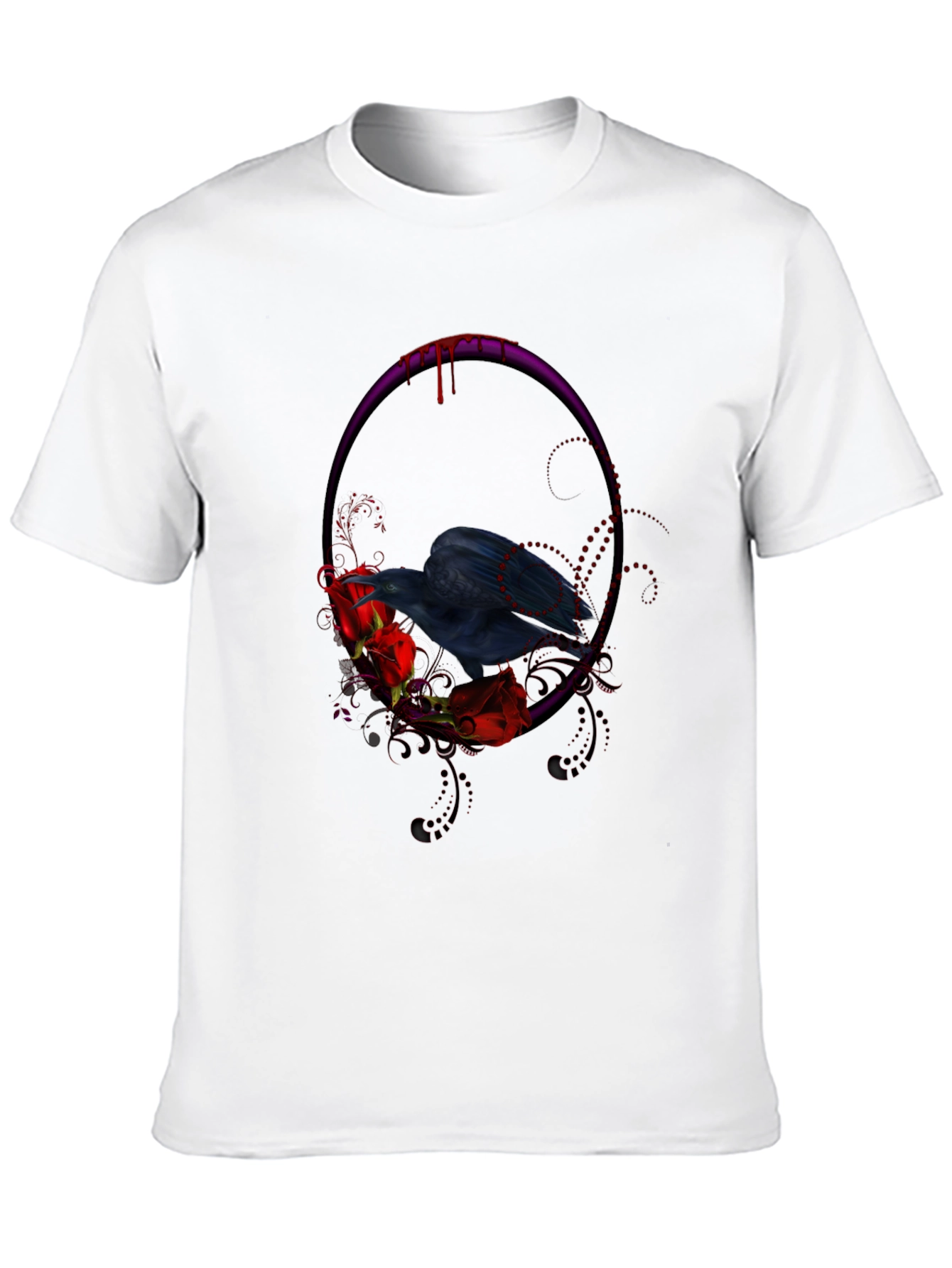 Gothic Raven & Roses Graphic Tee - Black
