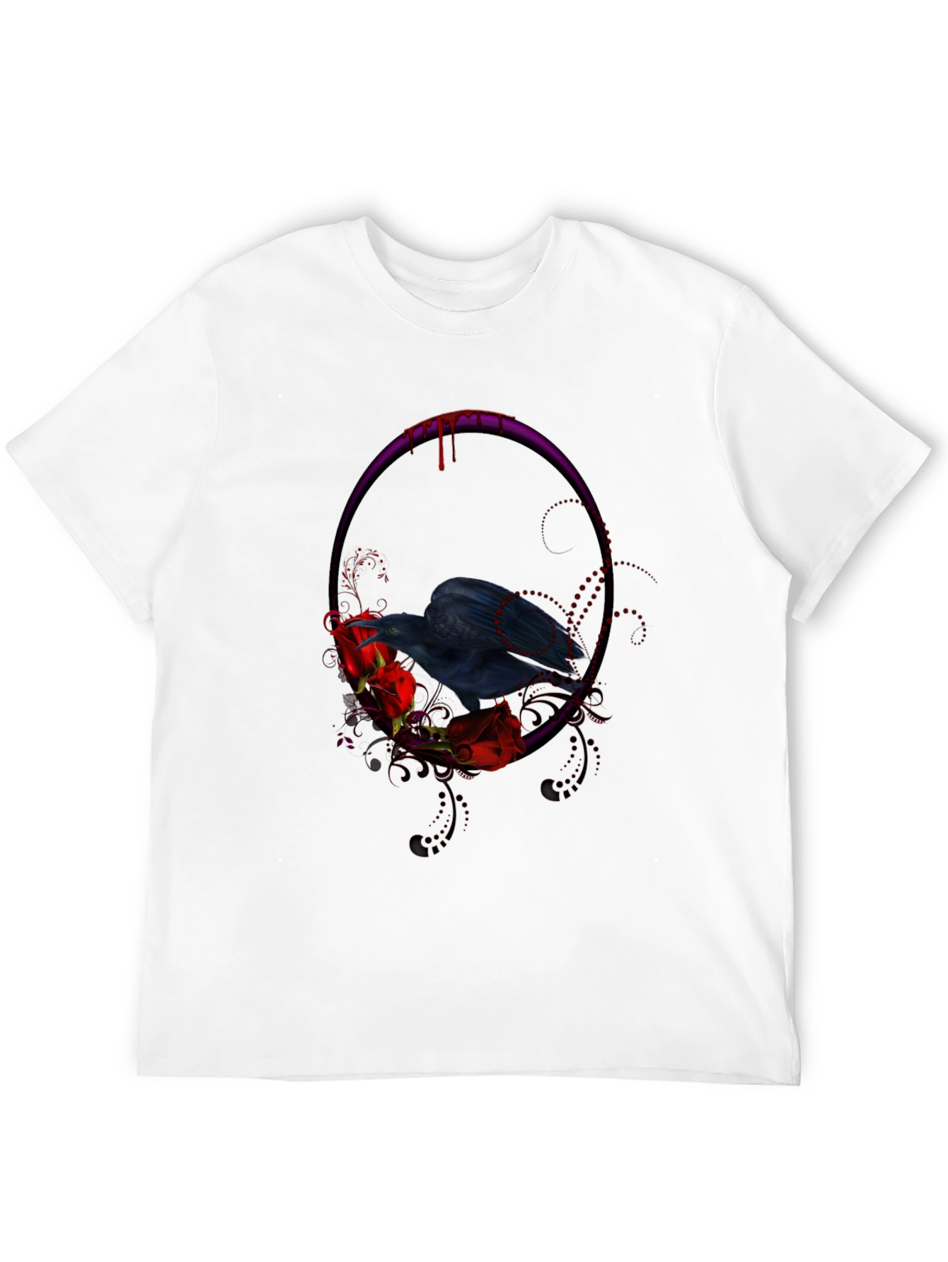 Gothic Raven & Roses Graphic Tee - Black