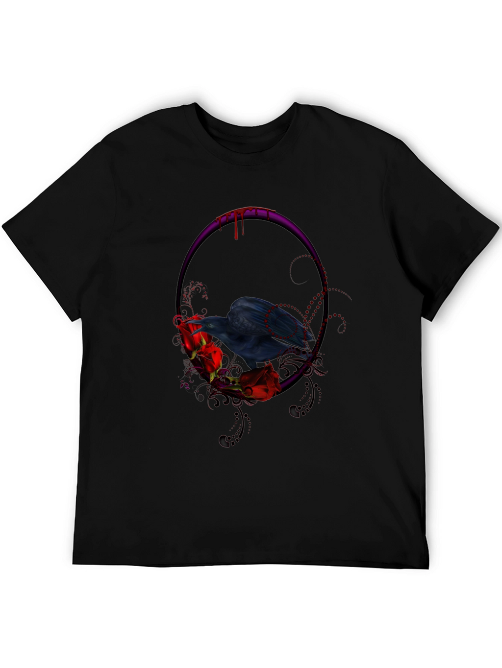 Gothic Raven & Roses Graphic Tee - Black