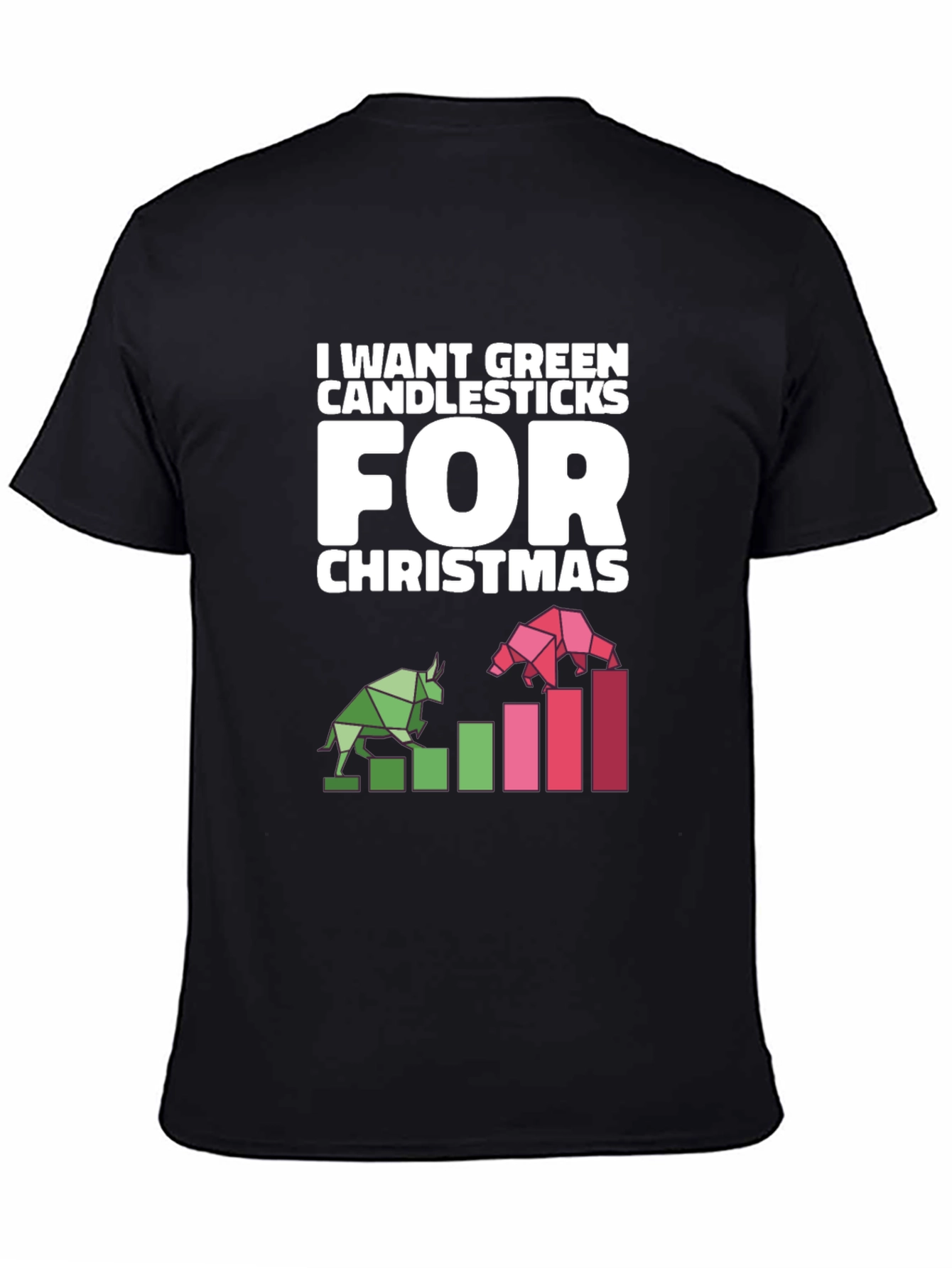 Green Candlesticks Christmas T-Shirt - Stock Market Bull Bear