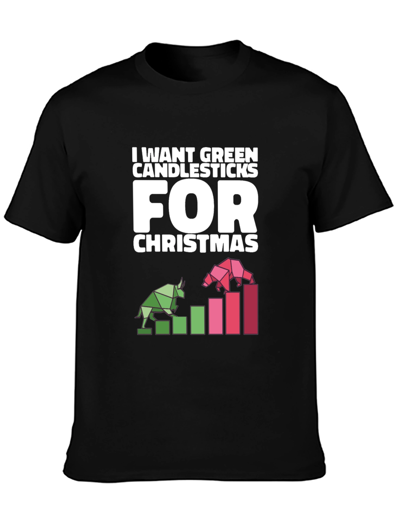 Green Candlesticks Christmas T-Shirt - Stock Market Bull Bear