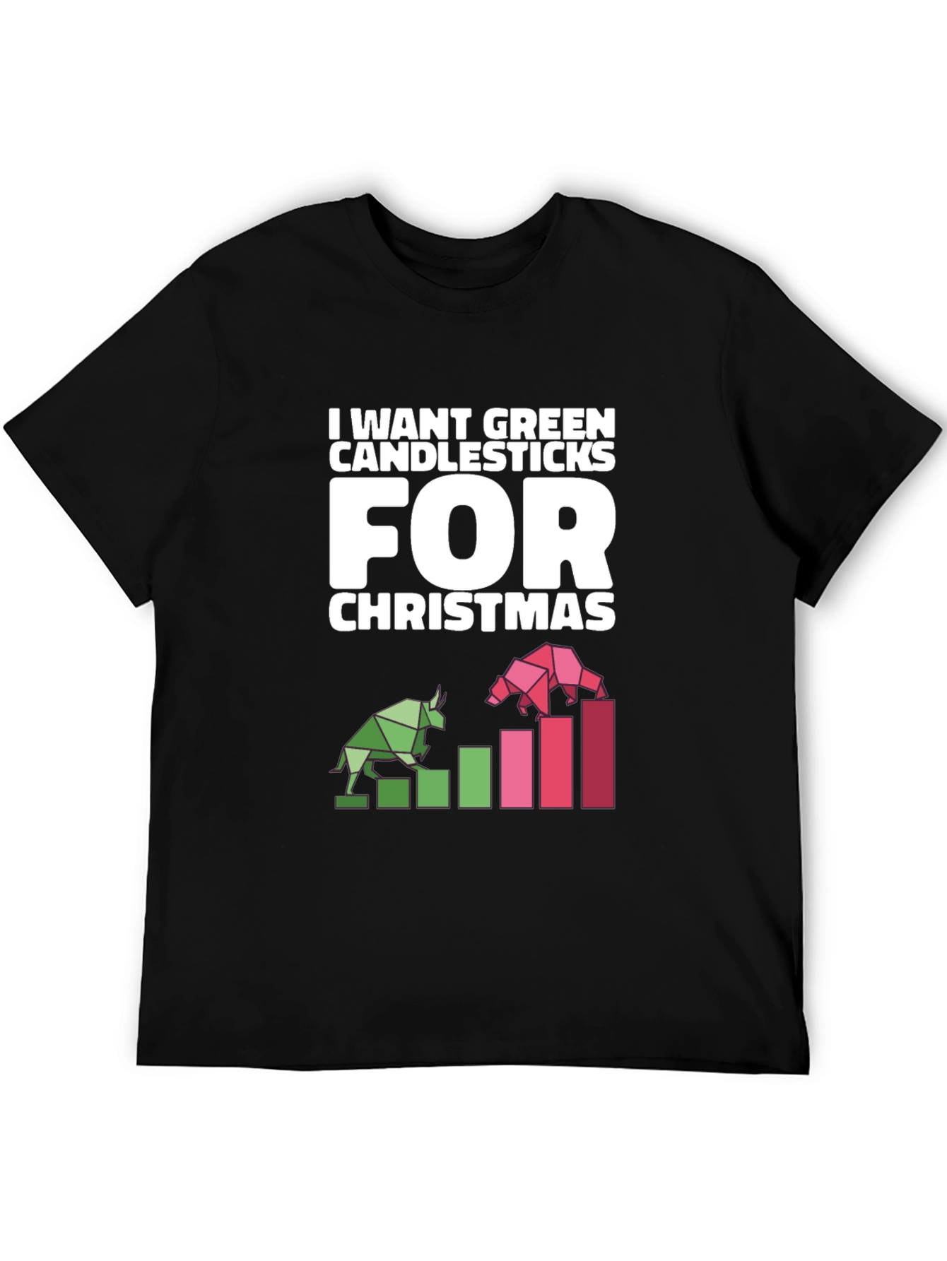 Green Candlesticks Christmas T-Shirt - Stock Market Bull Bear
