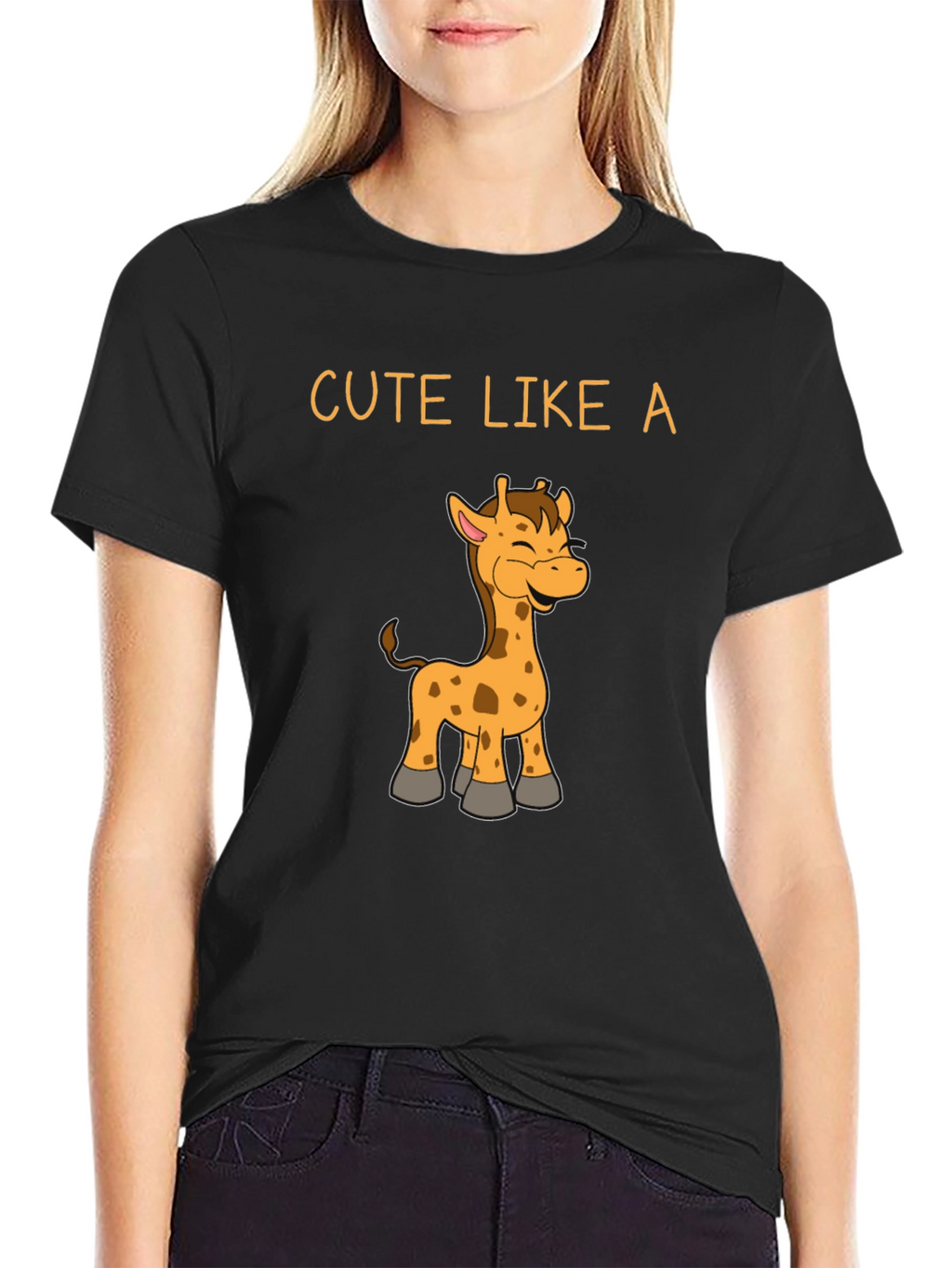 Cute Giraffe Graphic Black T-Shirt
