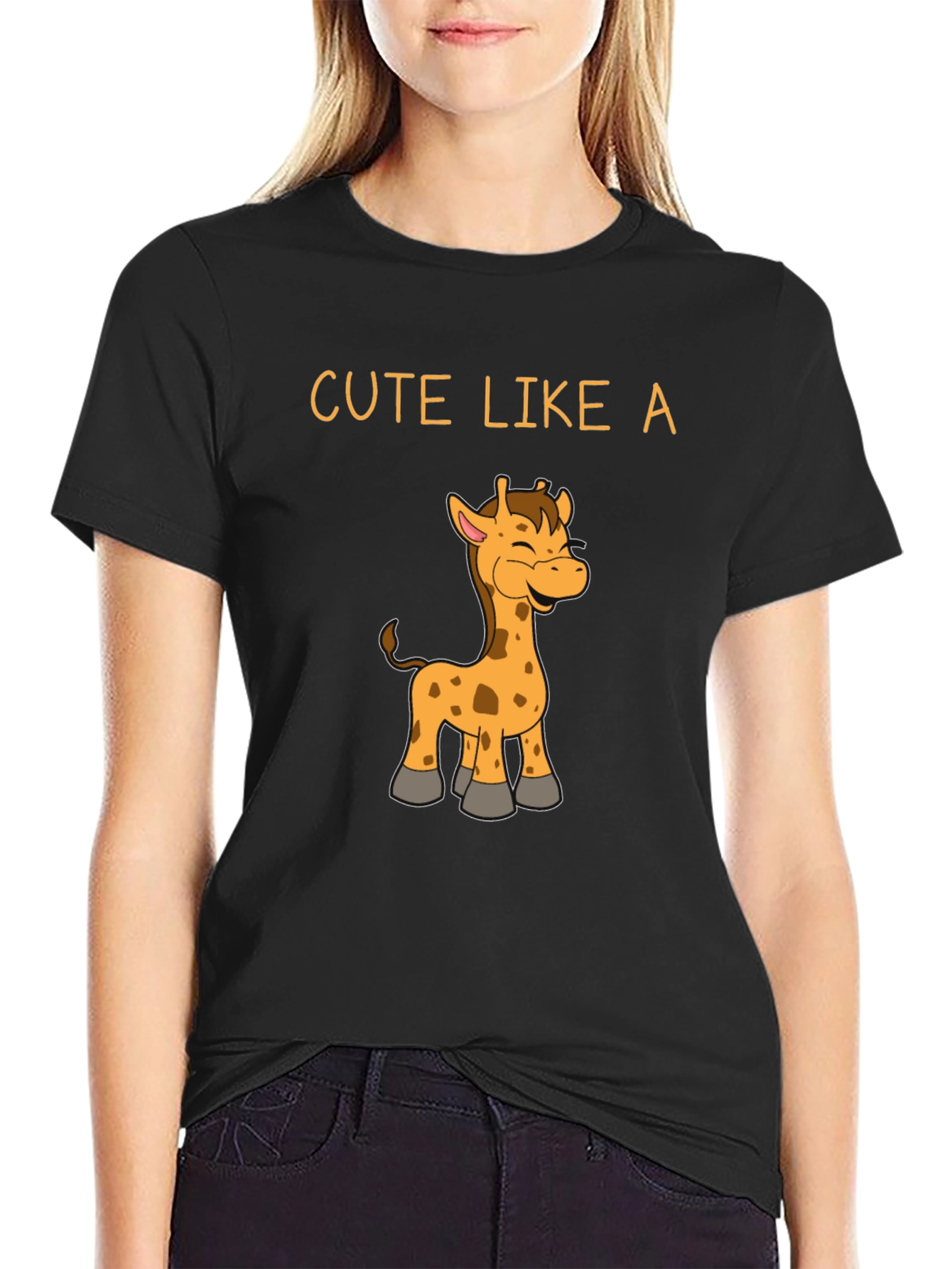 Cute Giraffe Graphic Black T-Shirt