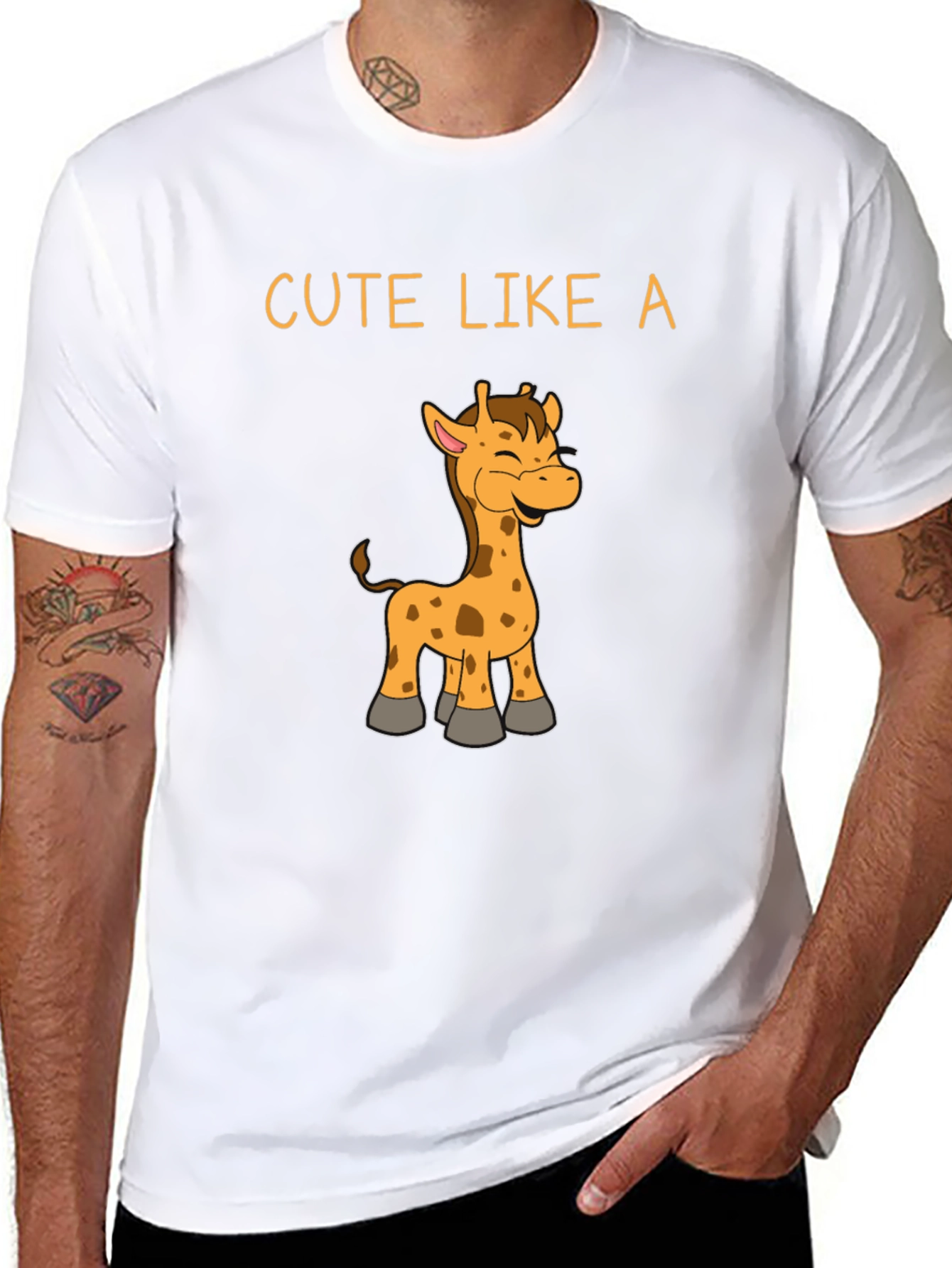 Cute Giraffe Graphic Black T-Shirt
