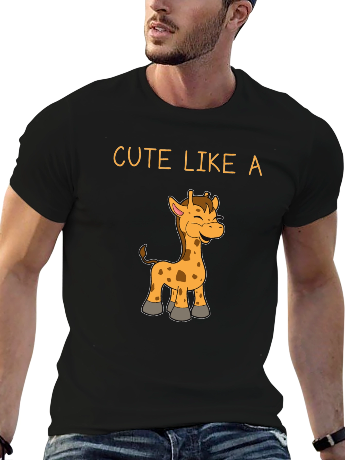 Cute Giraffe Graphic Black T-Shirt