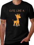 Cute Giraffe Graphic Black T-Shirt