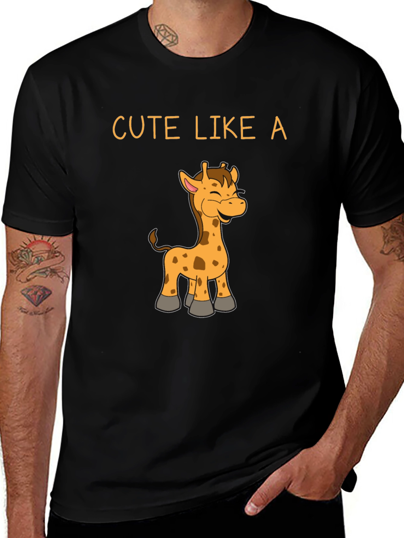 Cute Giraffe Graphic Black T-Shirt