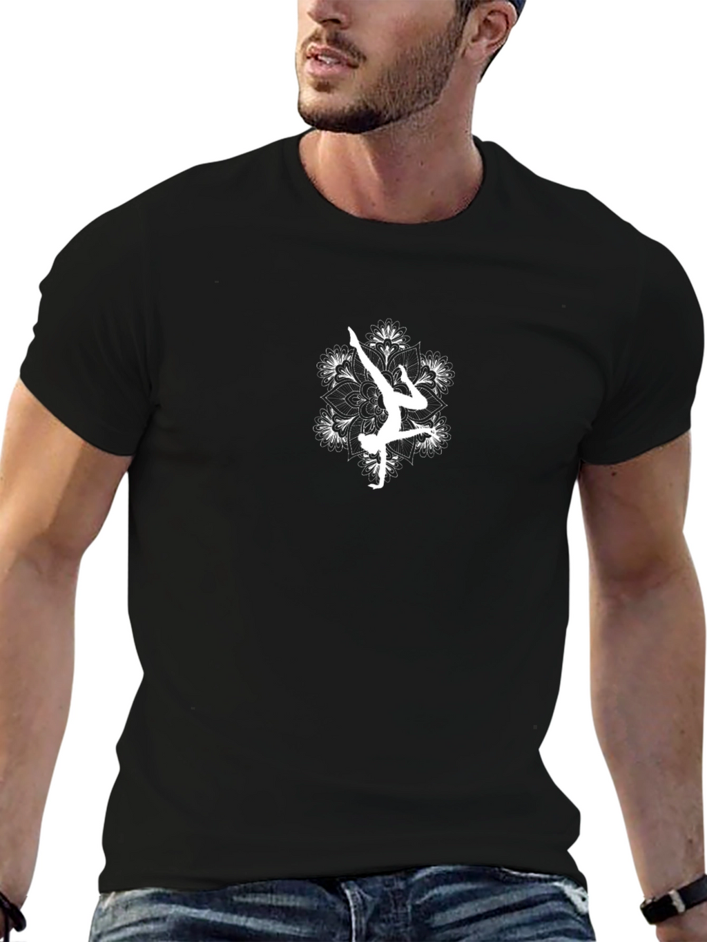 Yoga Mandala Graphic Tee - Black Cotton T-Shirt