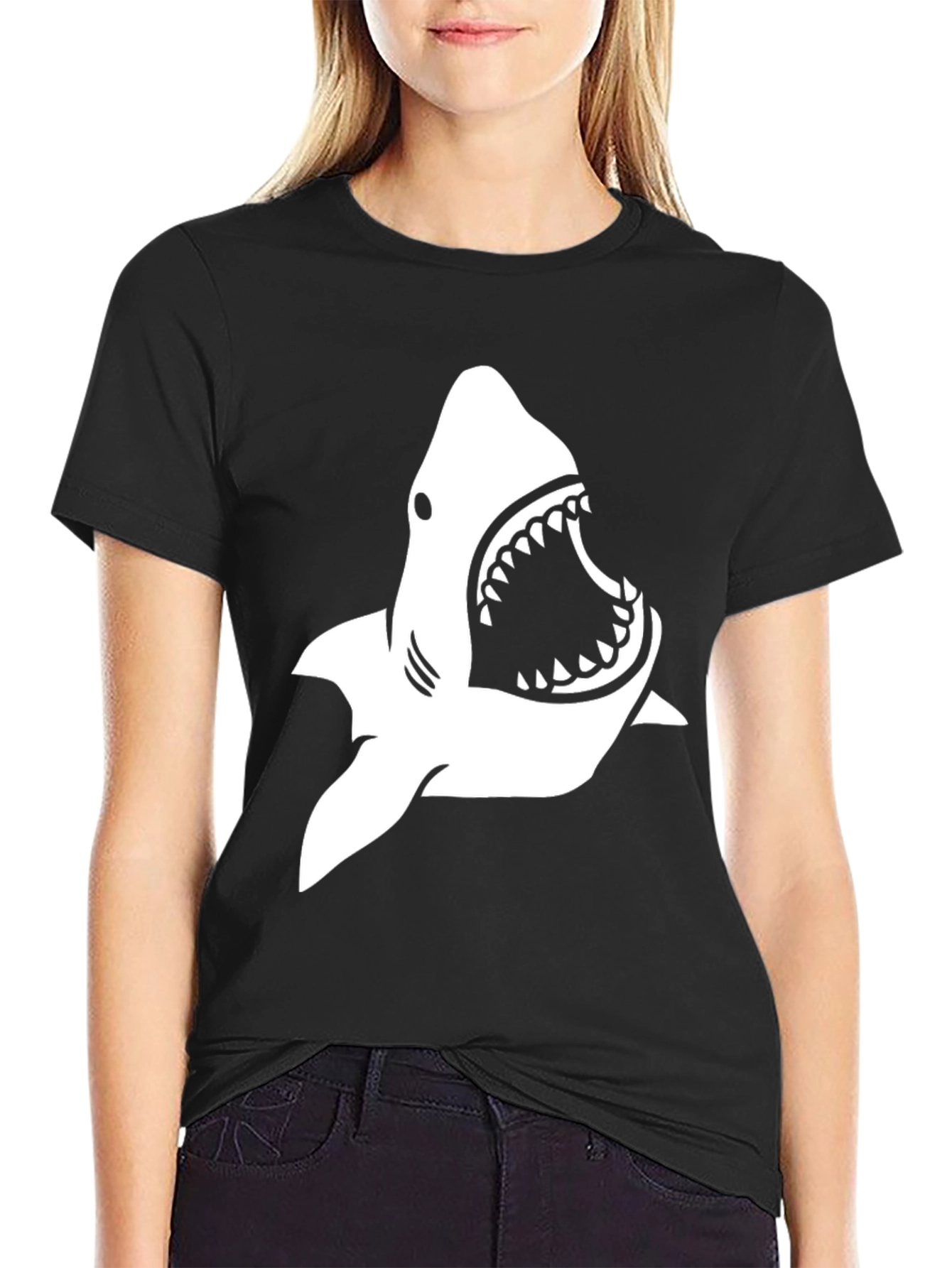 Shark Graphic Print T-Shirt - Black