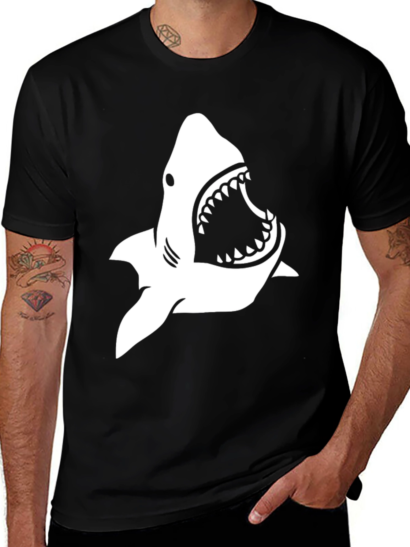 Shark Graphic Print T-Shirt - Black