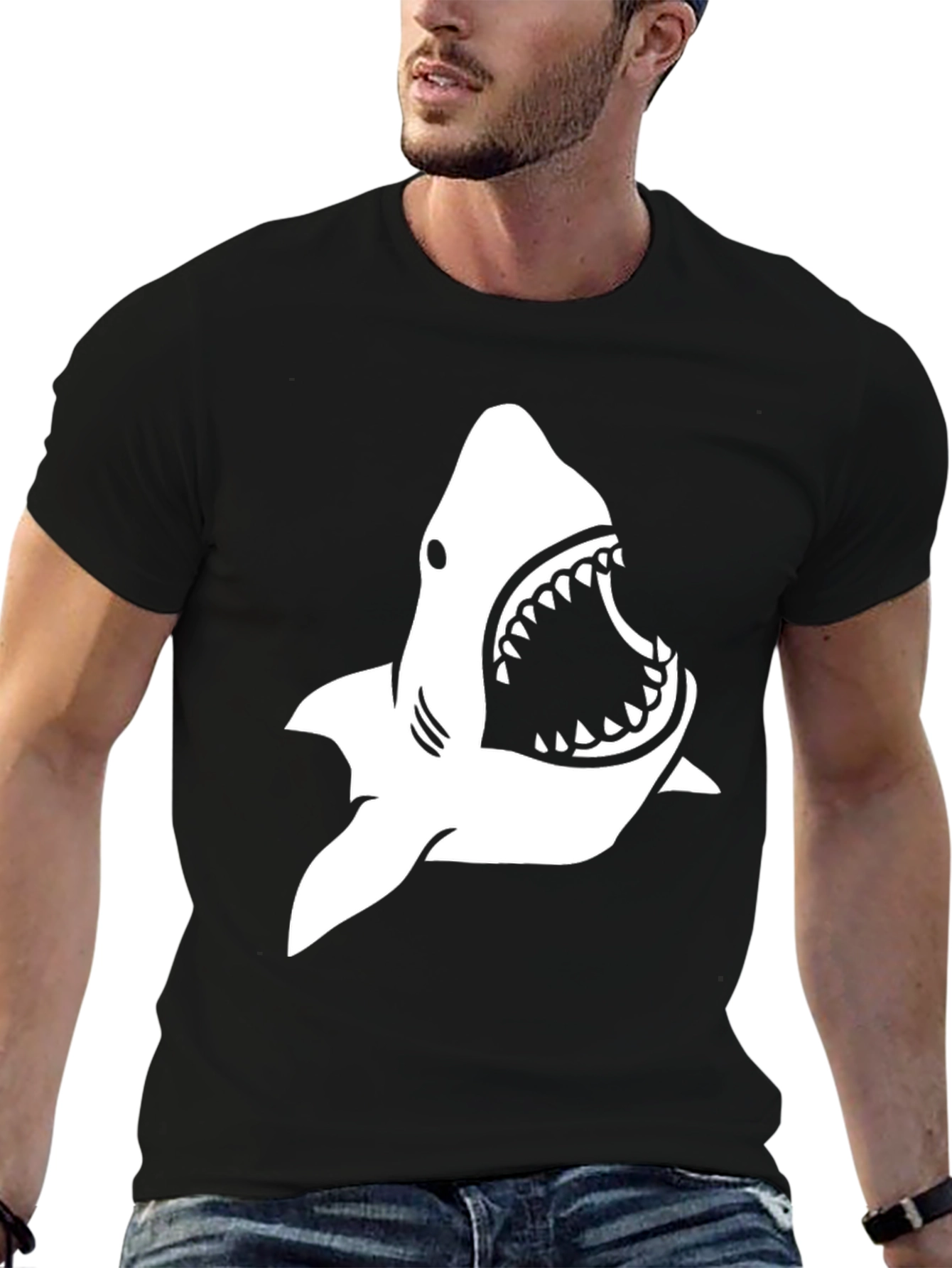 Shark Graphic Print T-Shirt - Black