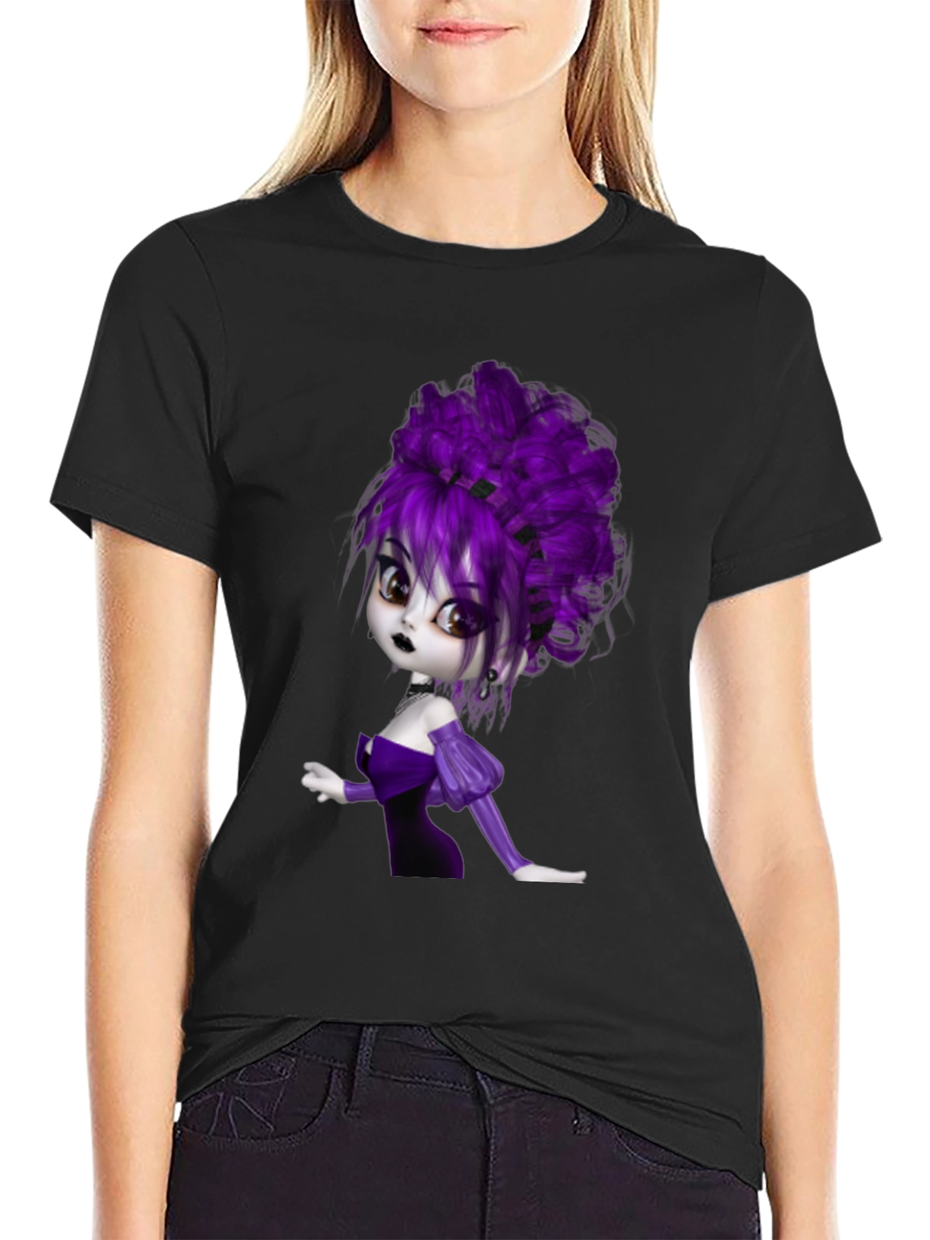 Gothic Cartoon Girl T-Shirt - Black