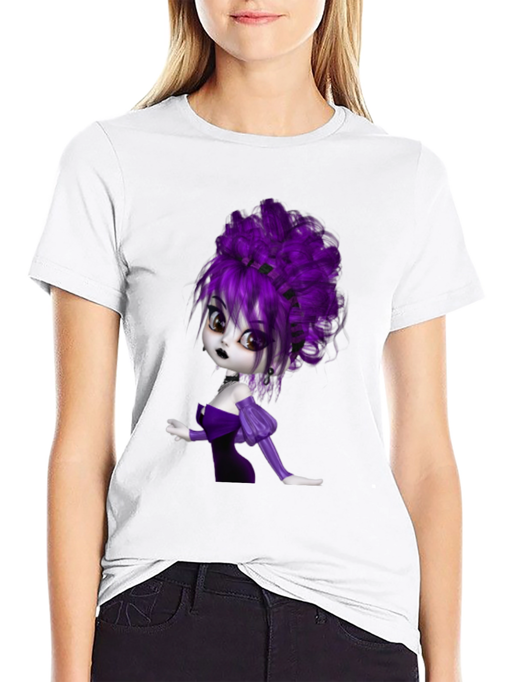 Gothic Cartoon Girl T-Shirt - Black
