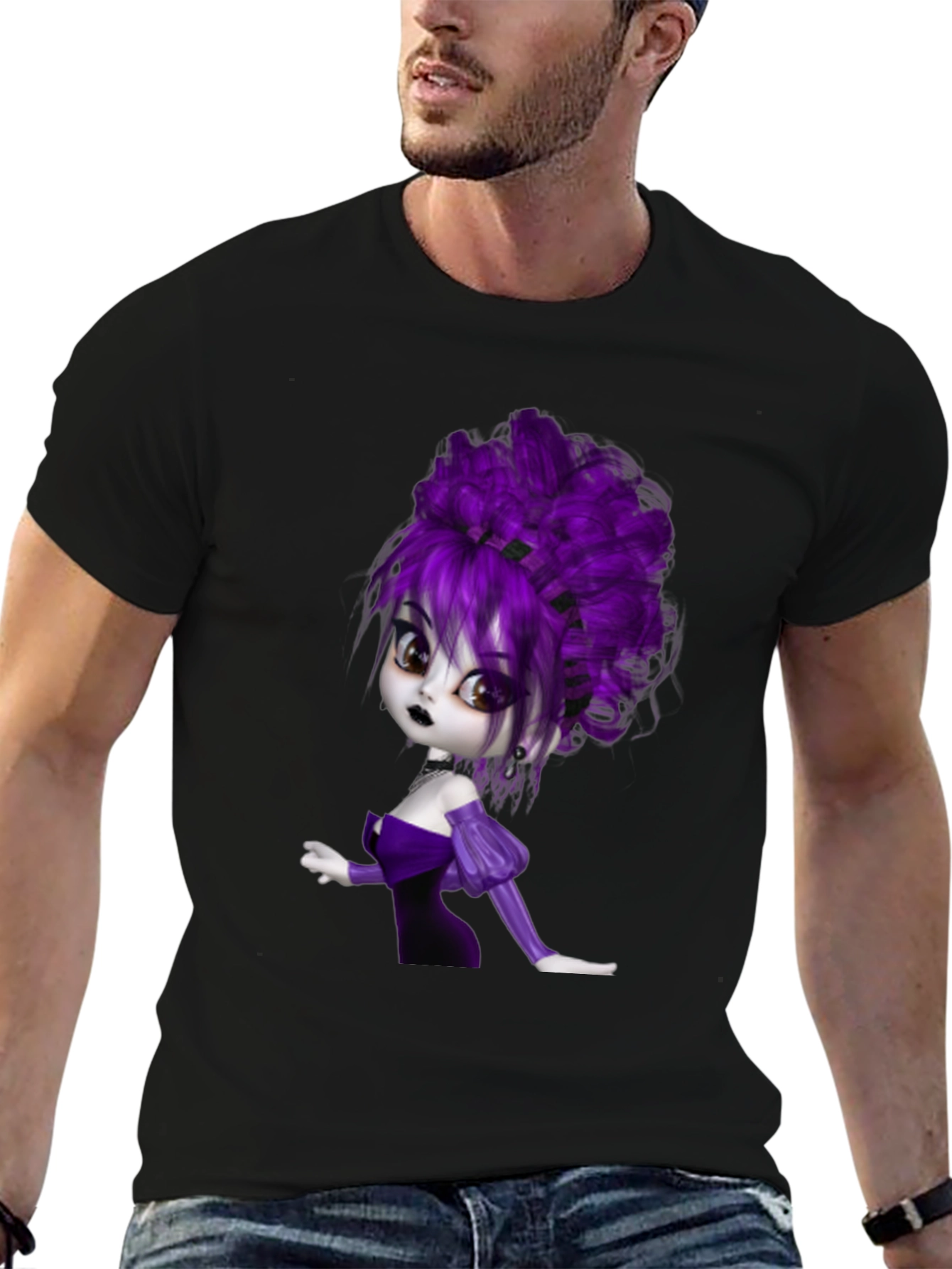 Gothic Cartoon Girl T-Shirt - Black
