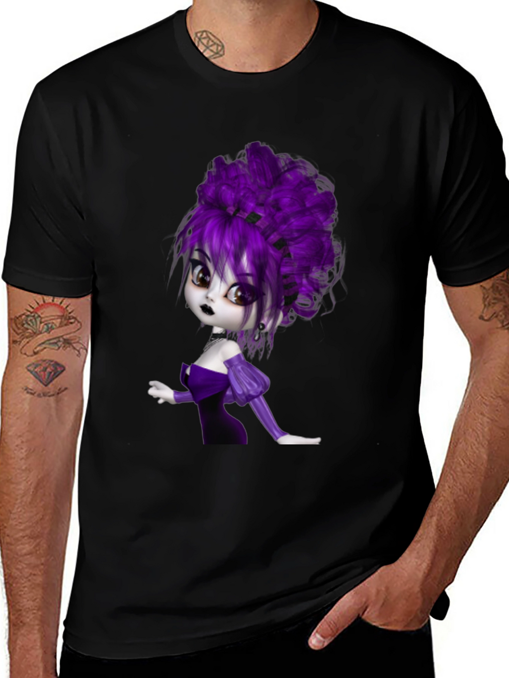 Gothic Cartoon Girl T-Shirt - Black