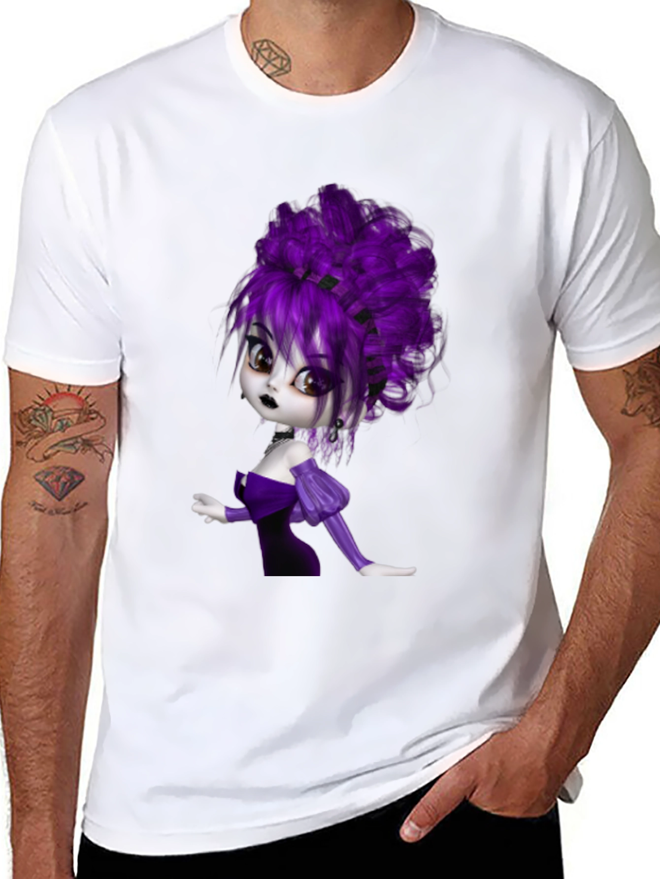 Gothic Cartoon Girl T-Shirt - Black