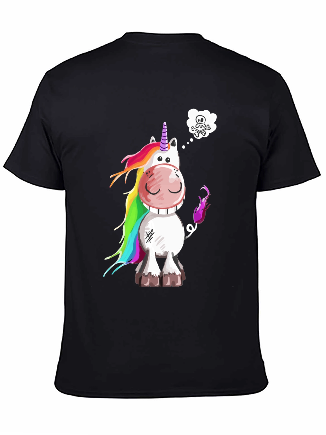 Unicorn Skull Wish Mens Black T-Shirt