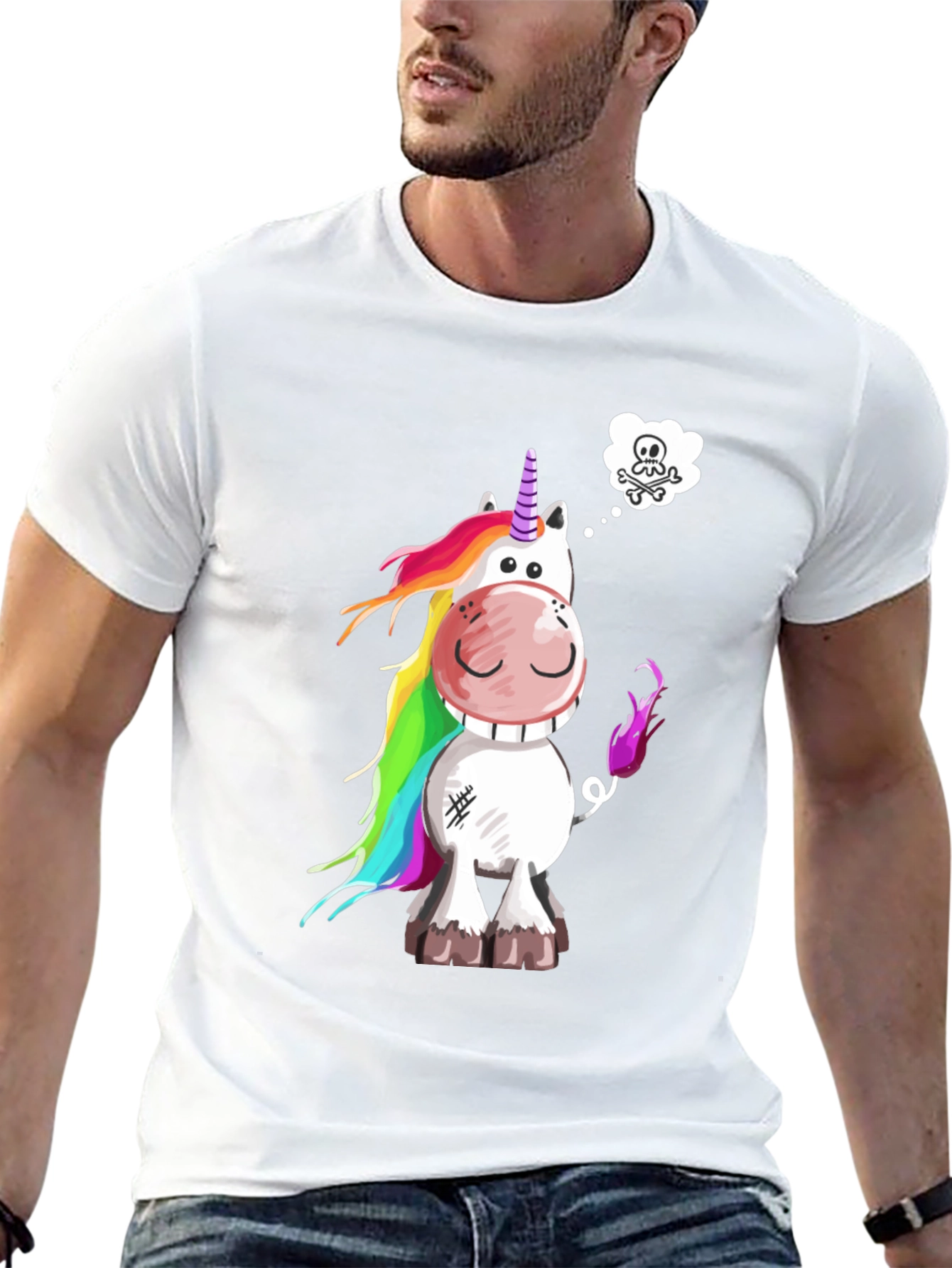 Unicorn Skull Wish Mens Black T-Shirt