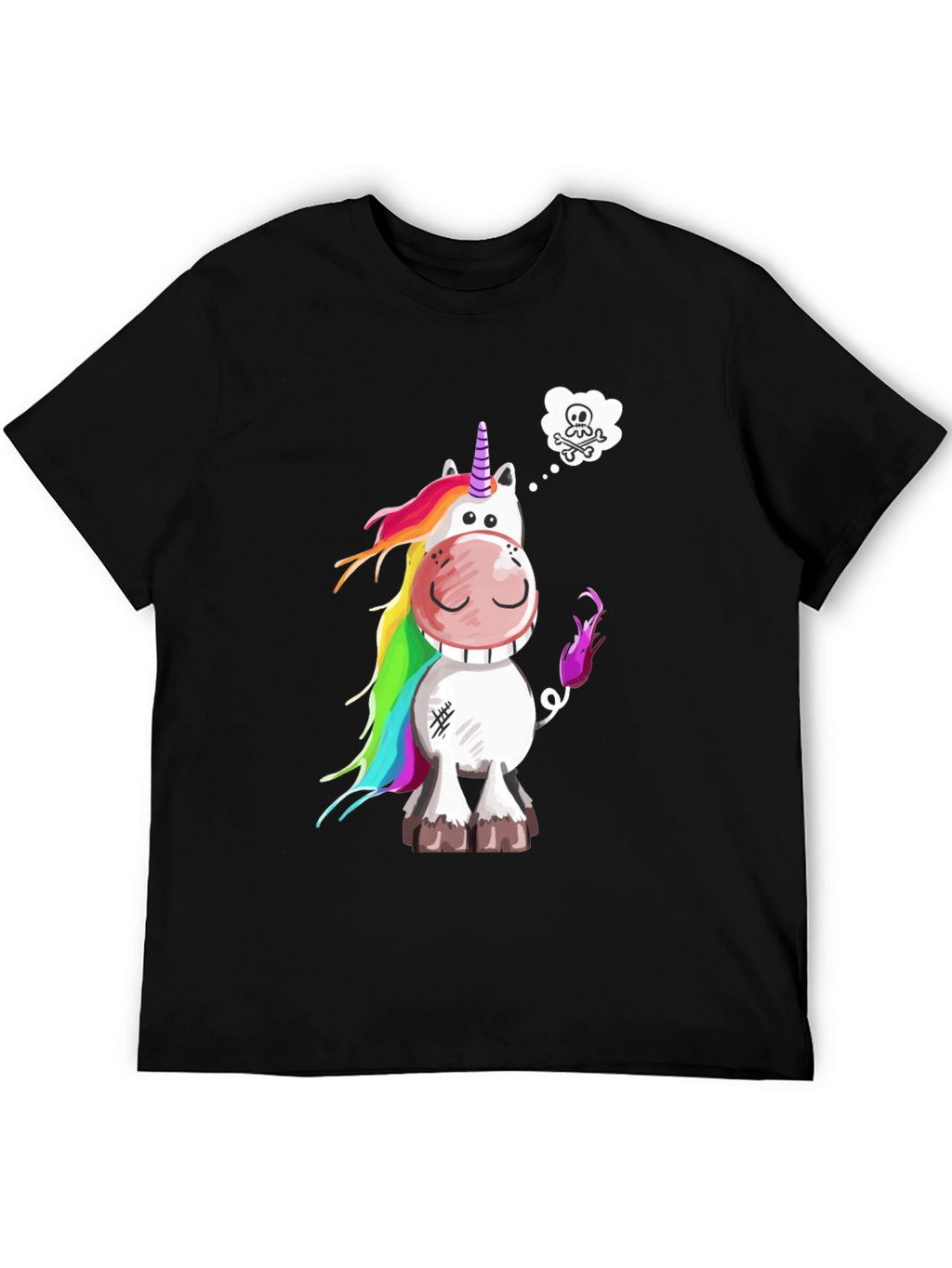 Unicorn Skull Wish Mens Black T-Shirt