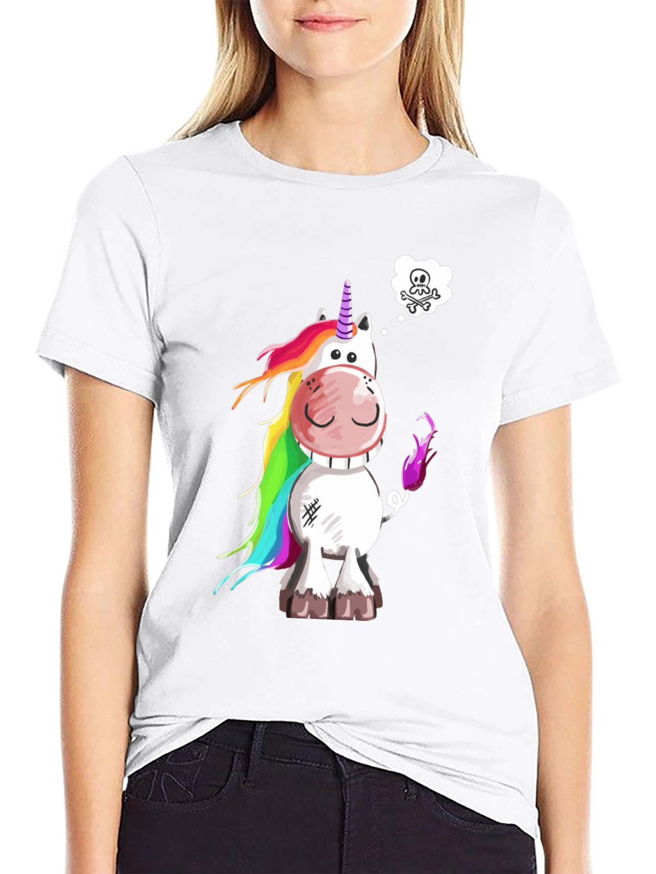 Unicorn Skull Wish Mens Black T-Shirt