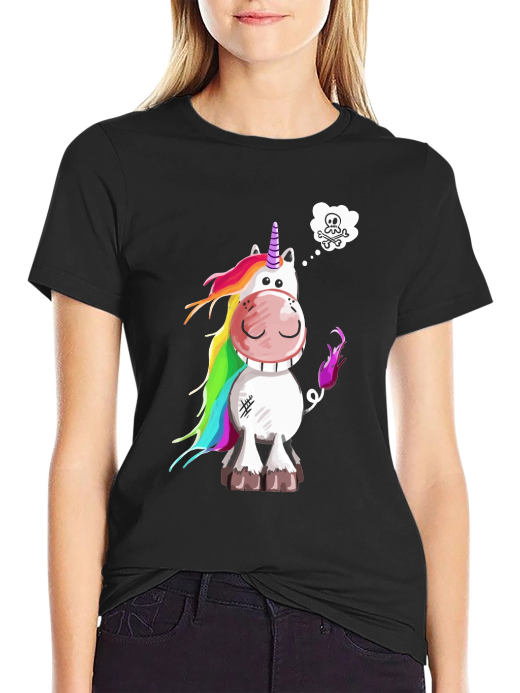 Unicorn Skull Wish Mens Black T-Shirt
