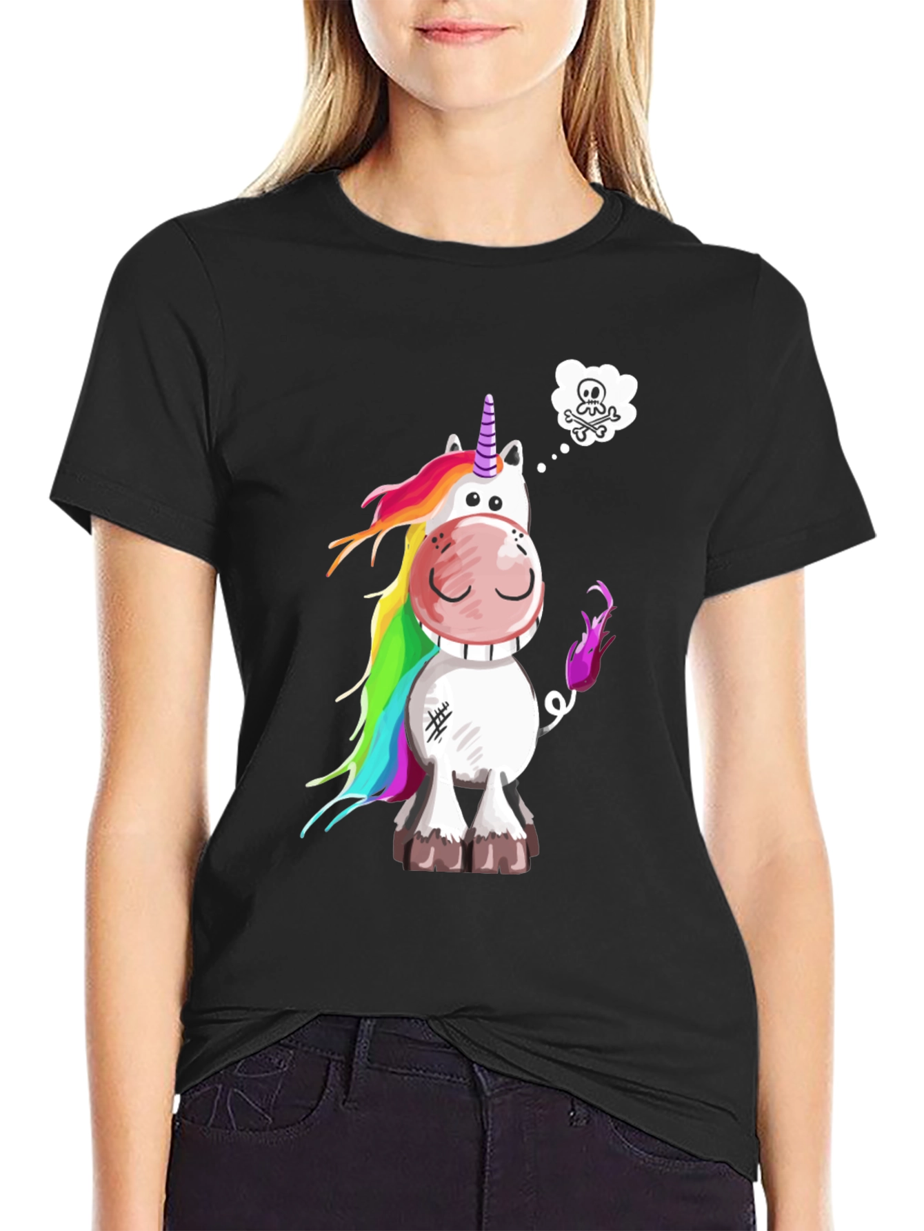 Unicorn Skull Wish Mens Black T-Shirt