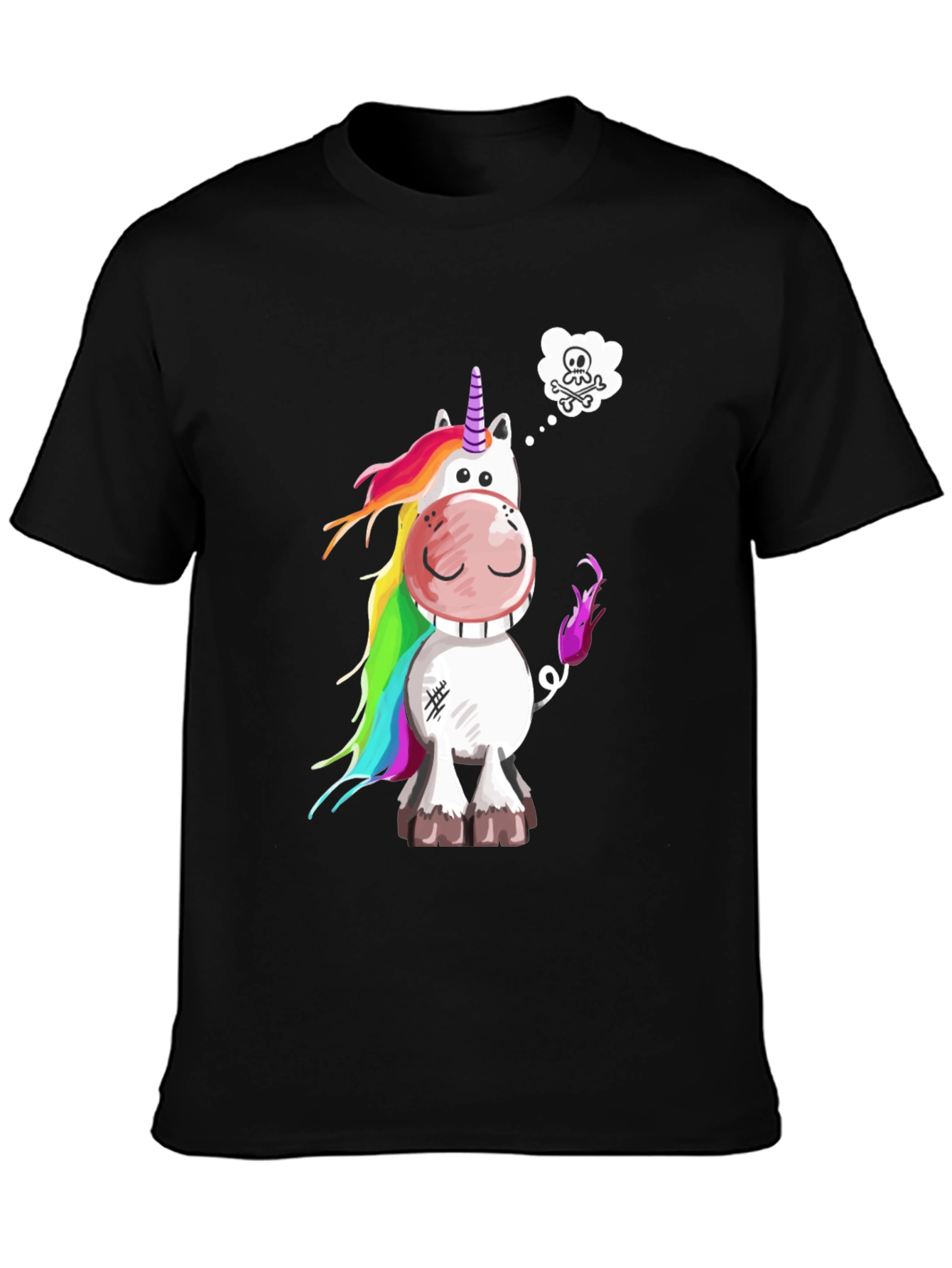 Unicorn Skull Wish Mens Black T-Shirt