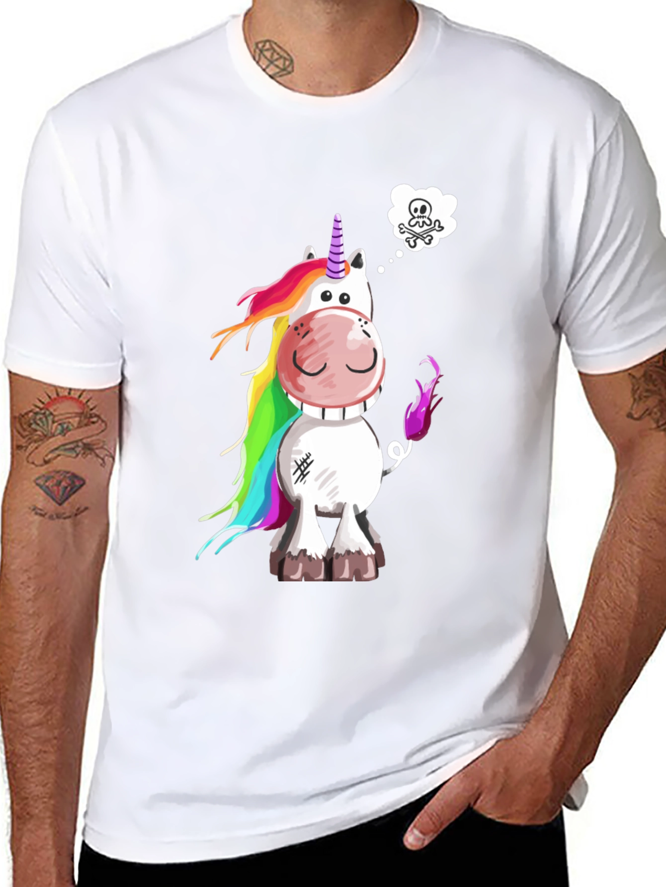Unicorn Skull Wish Mens Black T-Shirt