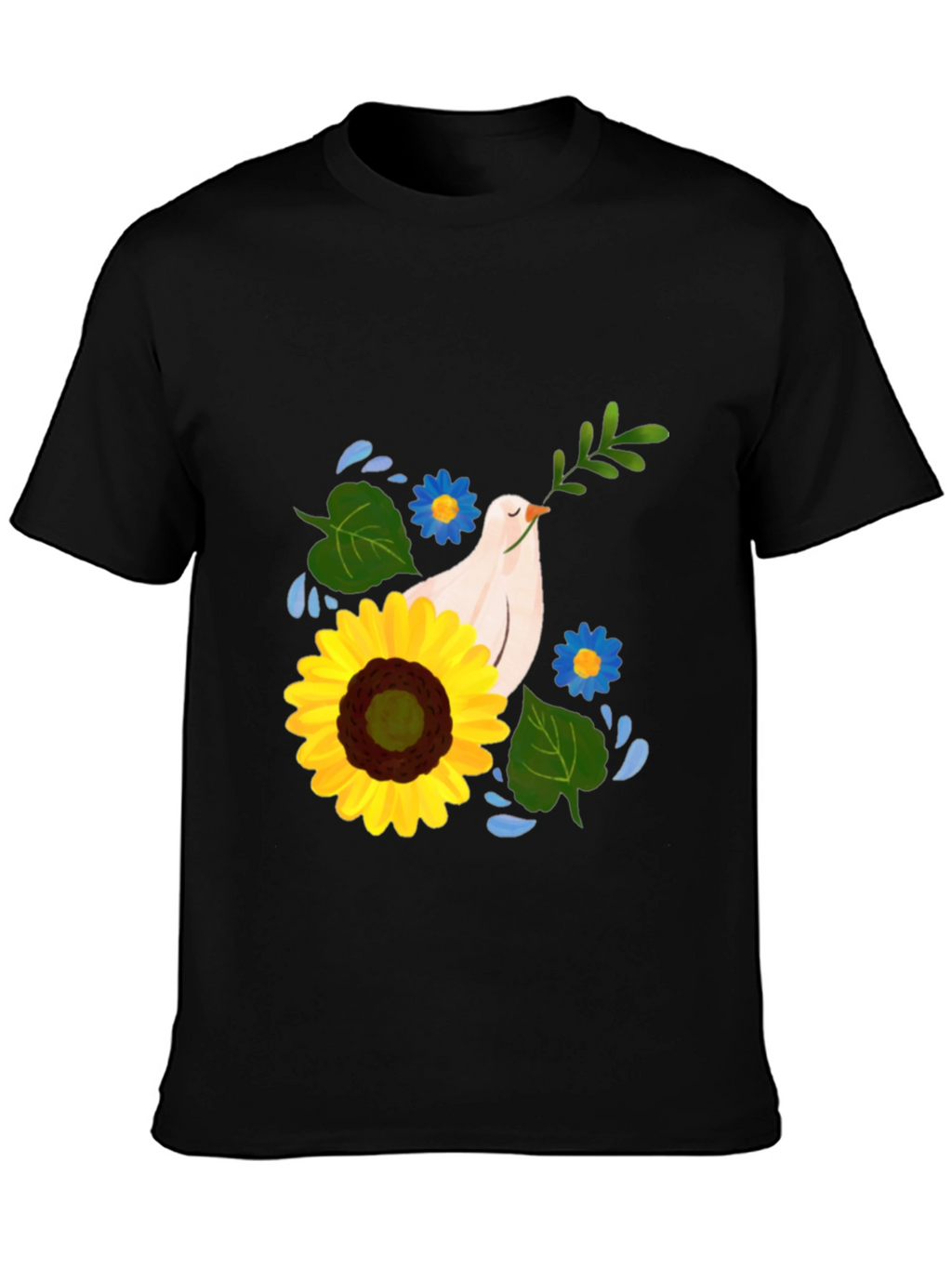 Peace Dove & Sunflower Black Graphic Tee