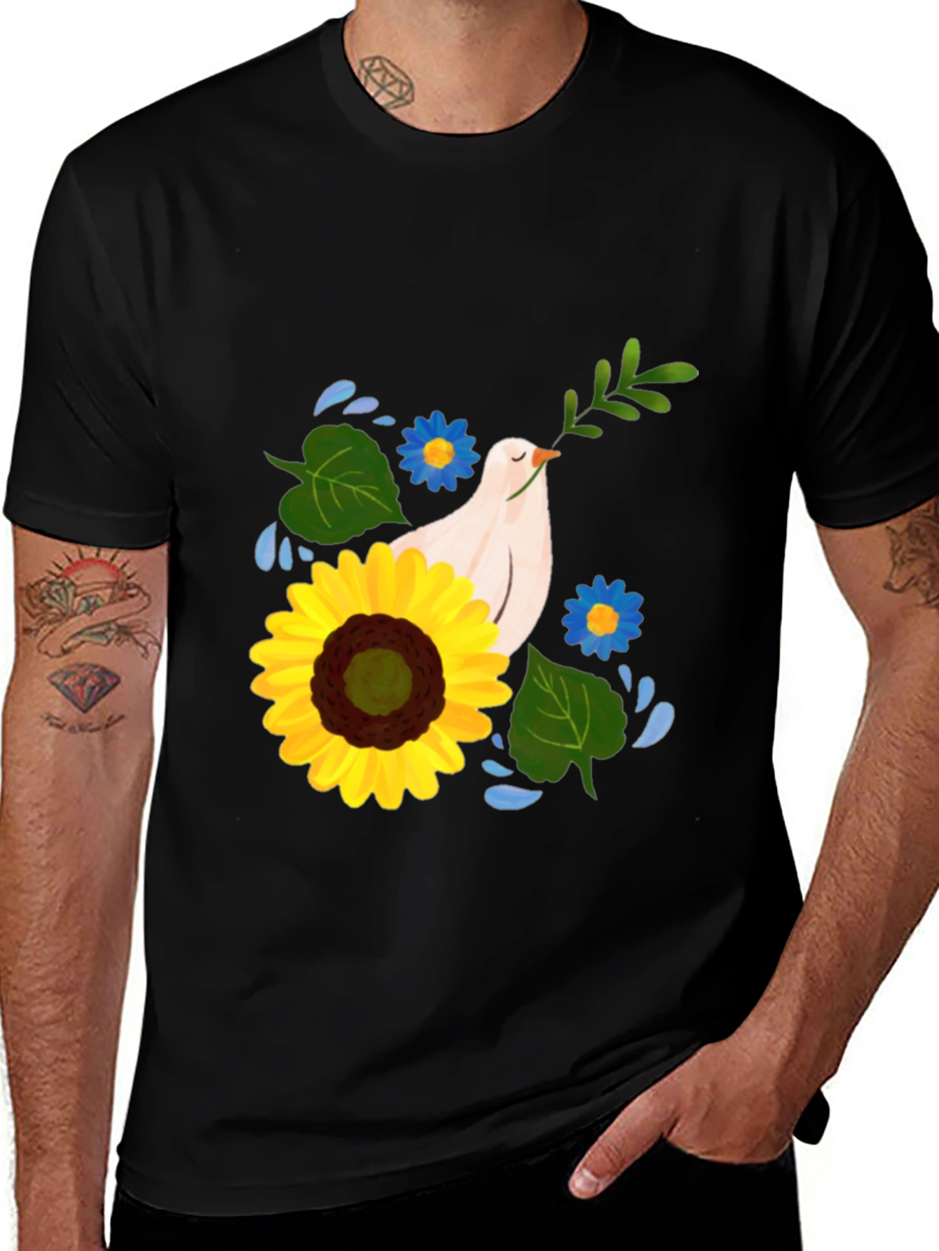 Peace Dove & Sunflower Black Graphic Tee
