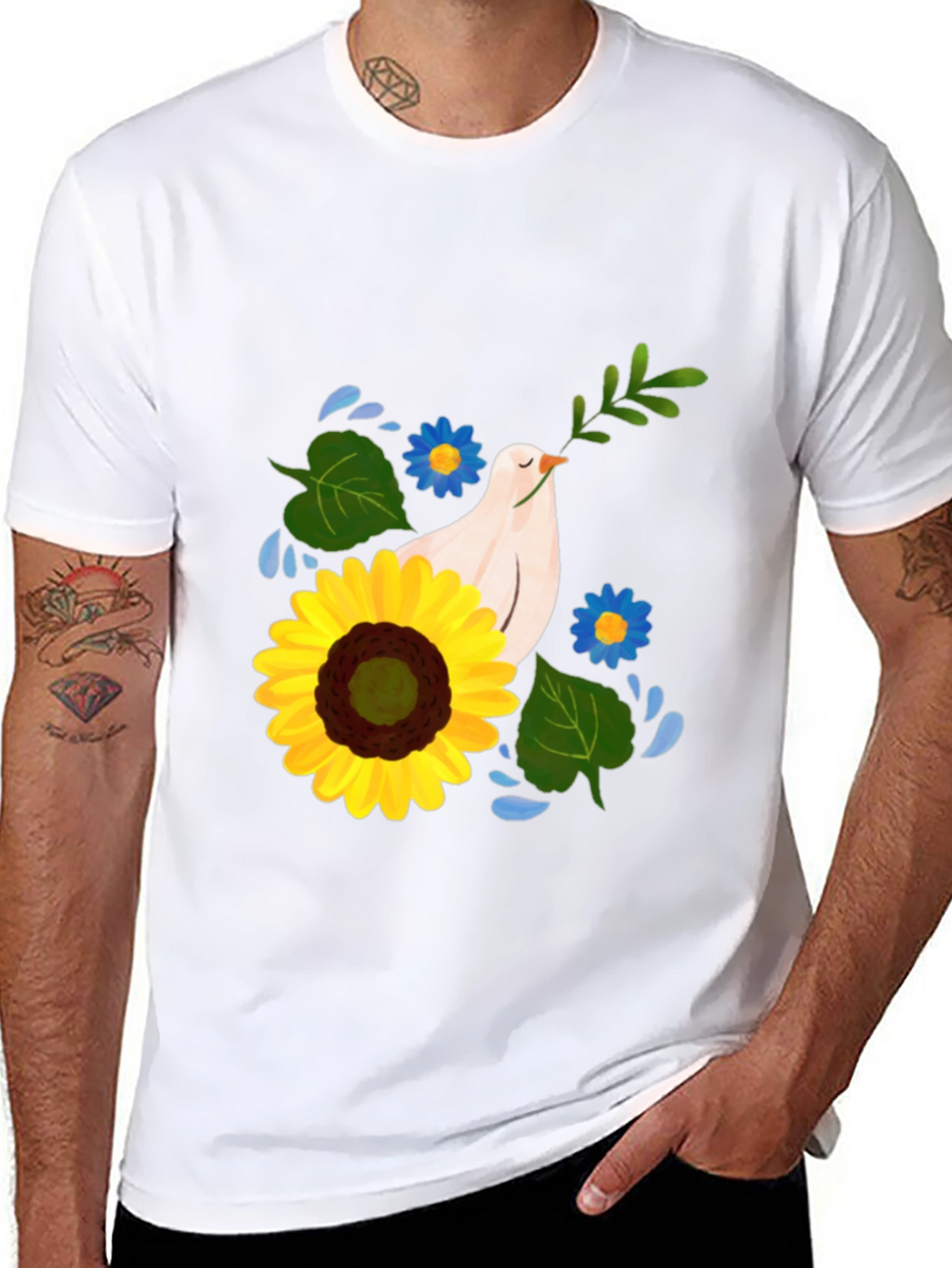 Peace Dove & Sunflower Black Graphic Tee