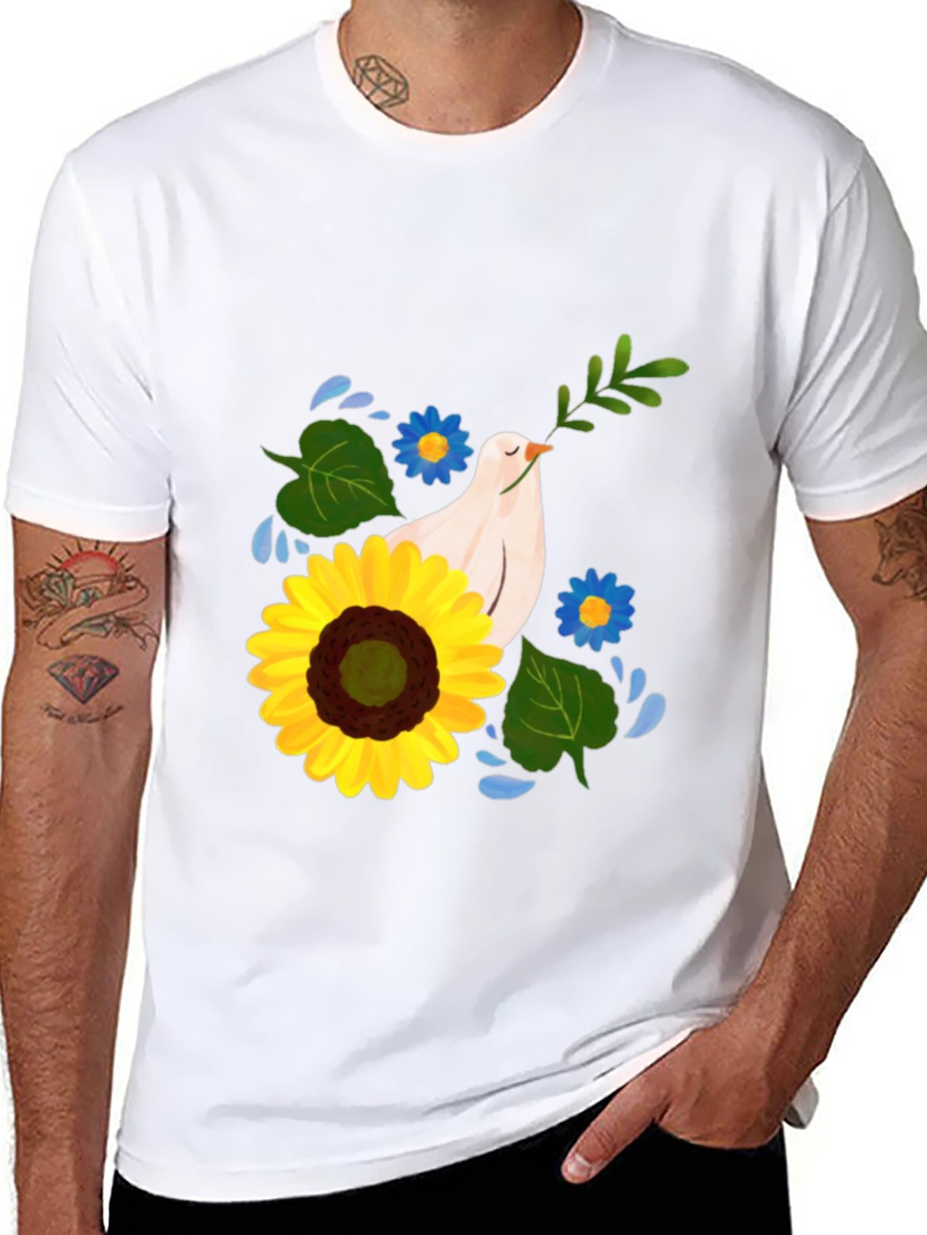 Peace Dove & Sunflower Black Graphic Tee