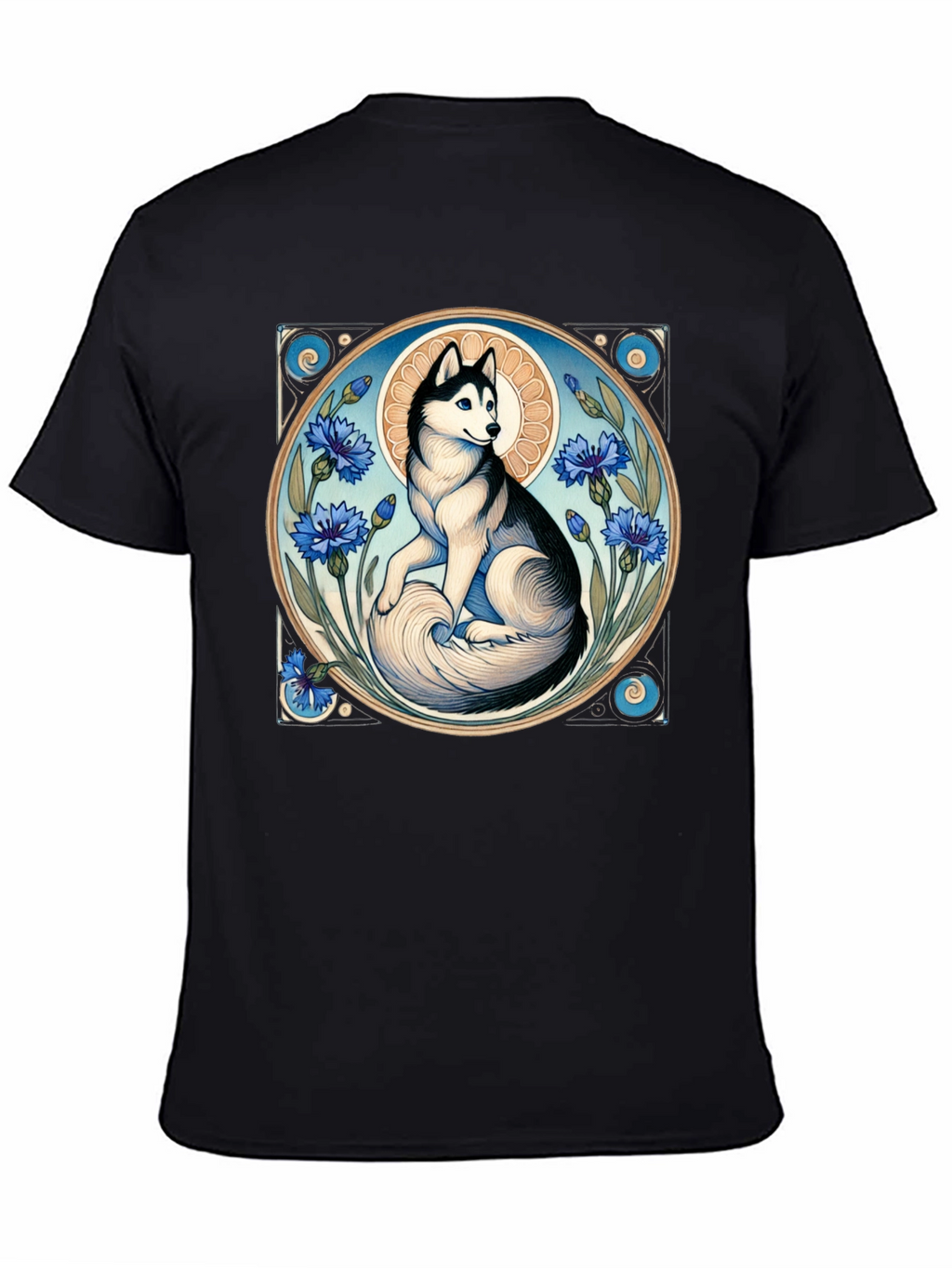 Husky Art Nouveau Black T-Shirt