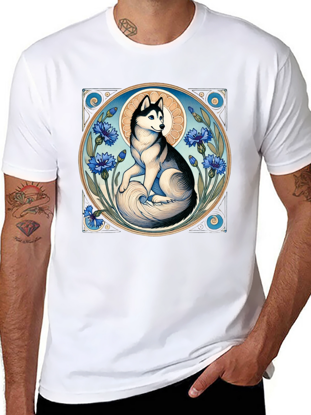 Husky Art Nouveau Black T-Shirt