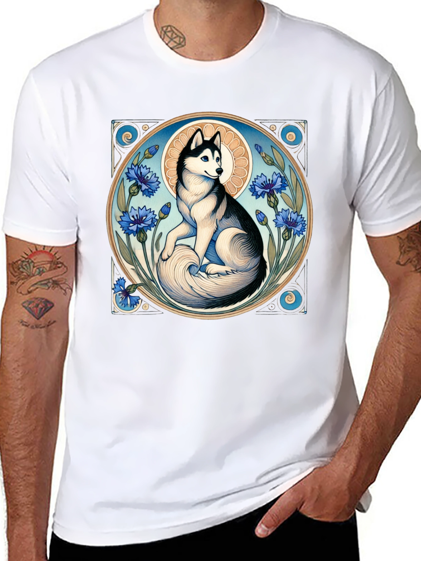 Husky Art Nouveau Black T-Shirt
