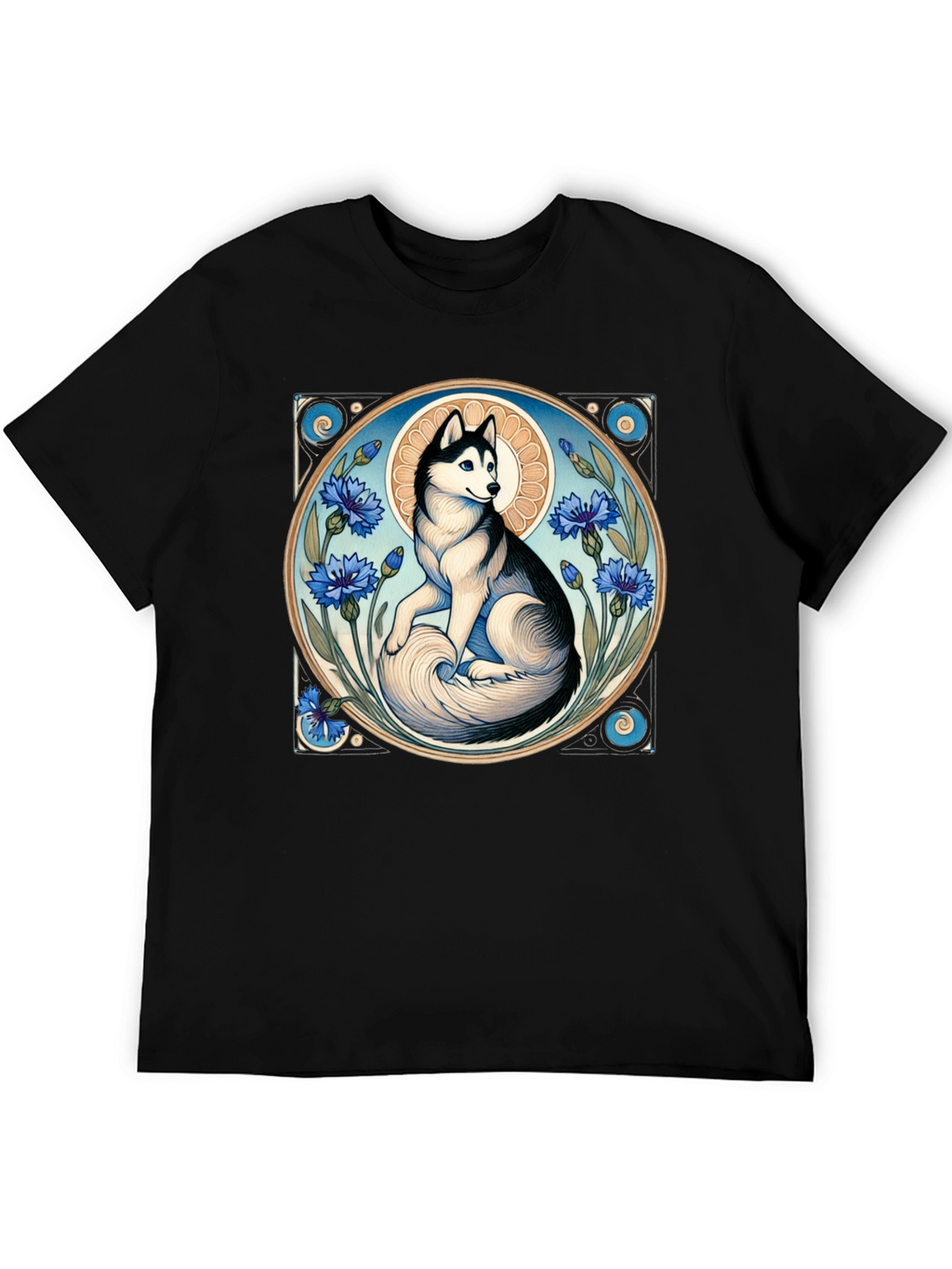 Husky Art Nouveau Black T-Shirt
