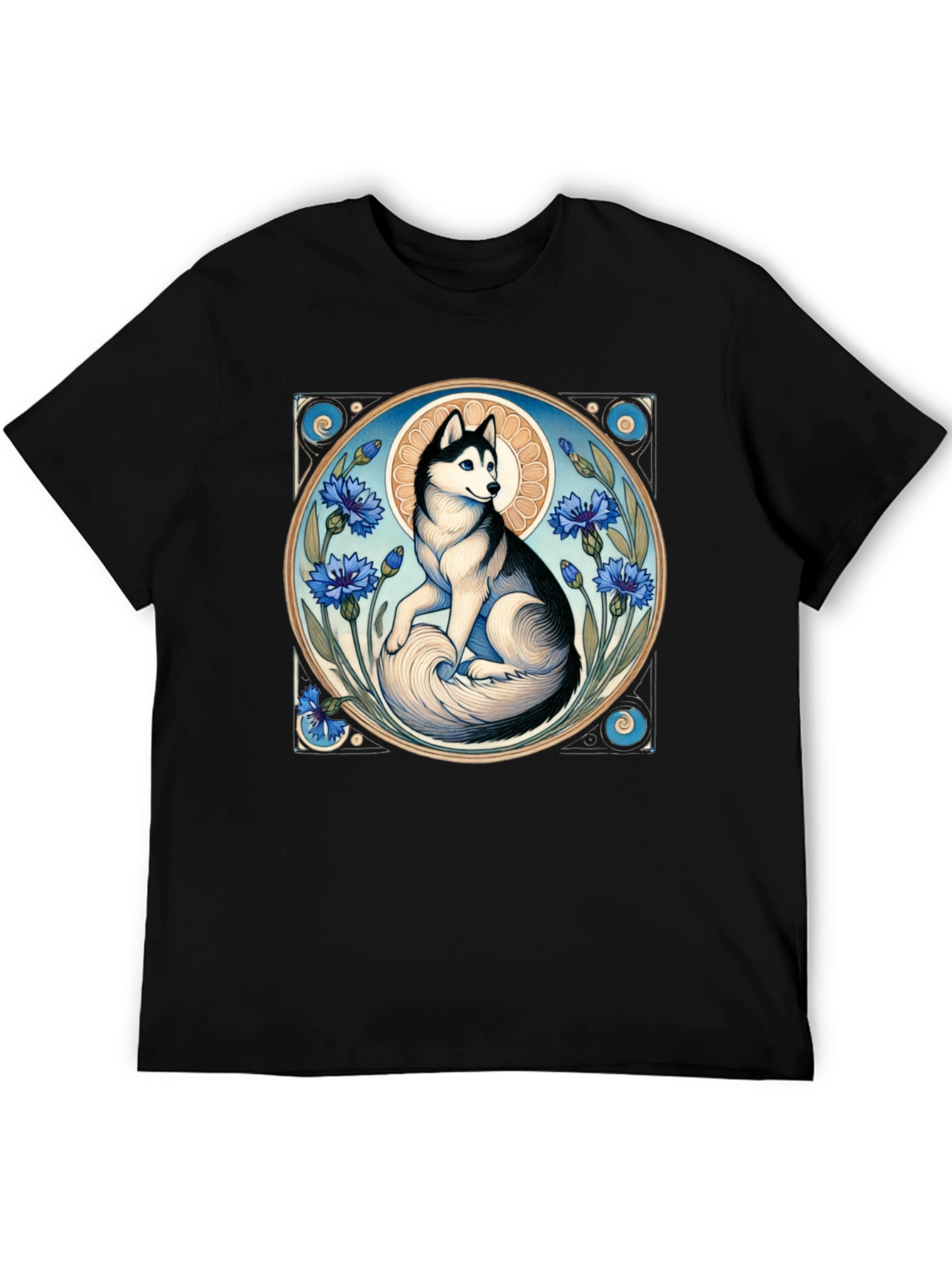 Husky Art Nouveau Black T-Shirt