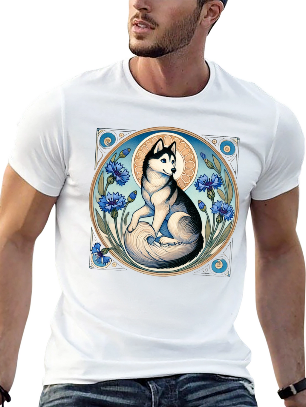 Husky Art Nouveau Black T-Shirt