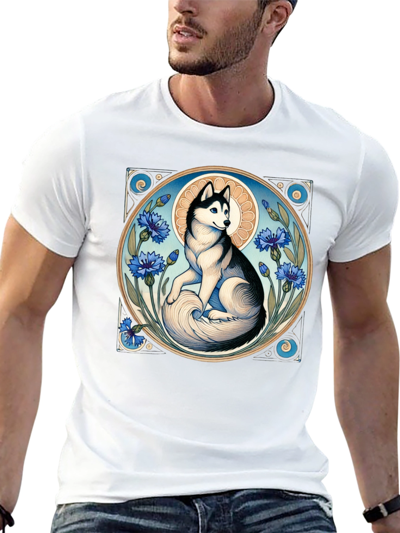 Husky Art Nouveau Black T-Shirt