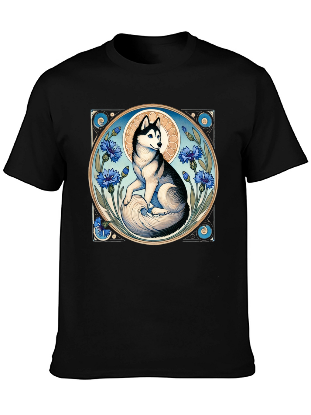 Husky Art Nouveau Black T-Shirt