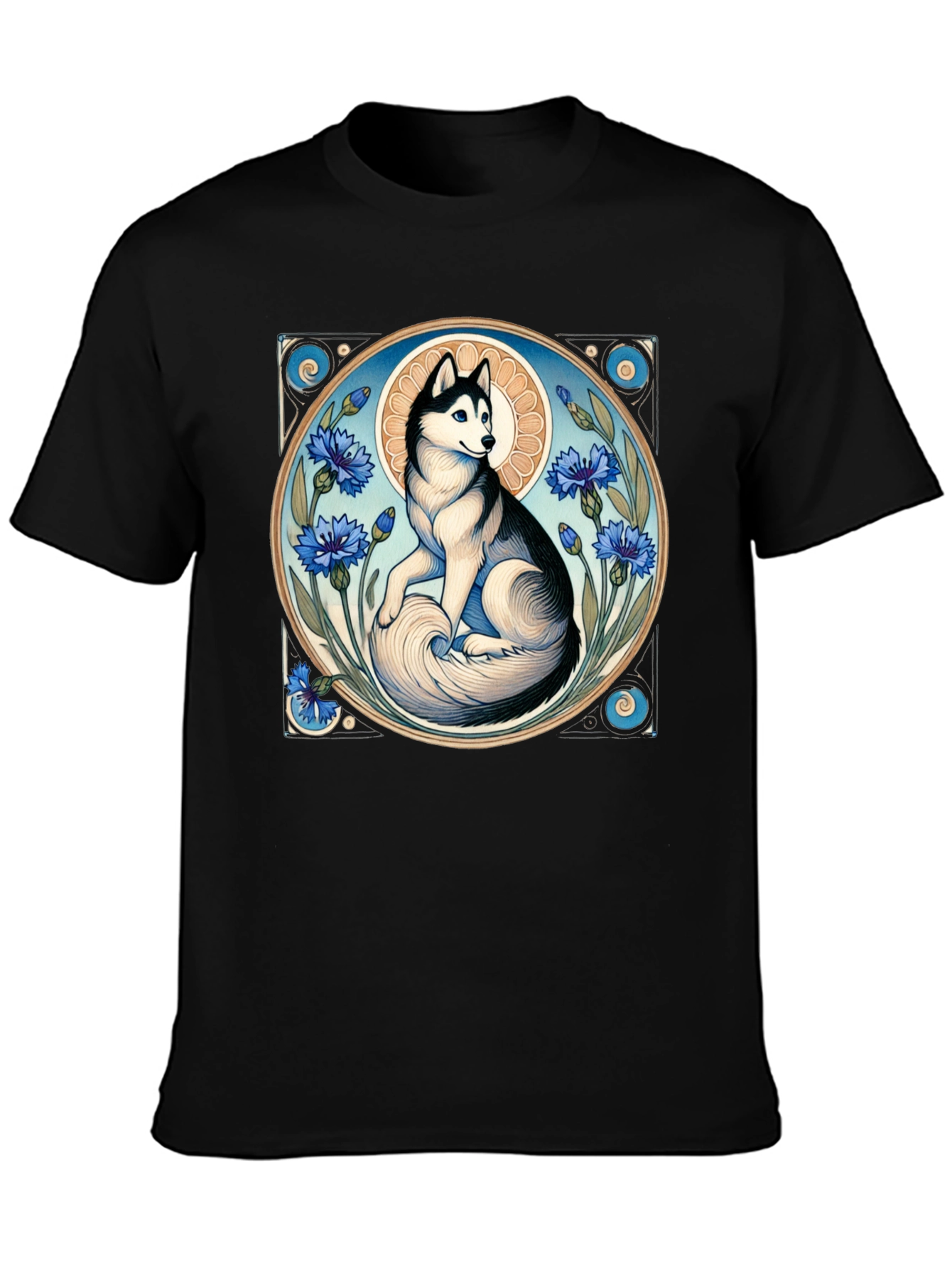 Husky Art Nouveau Black T-Shirt