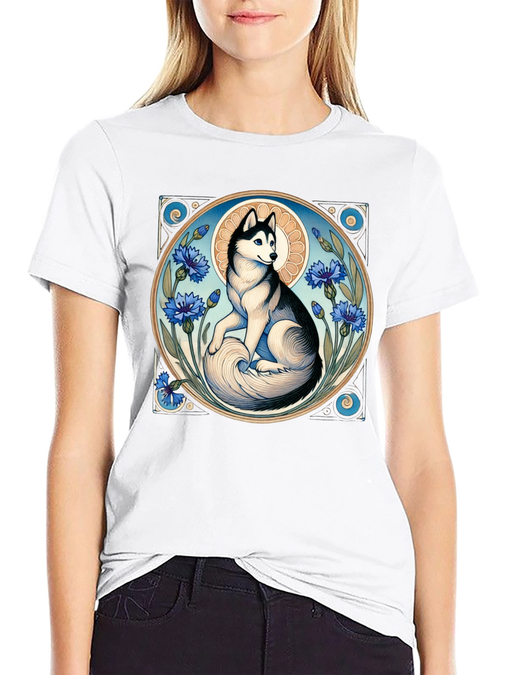 Husky Art Nouveau Black T-Shirt