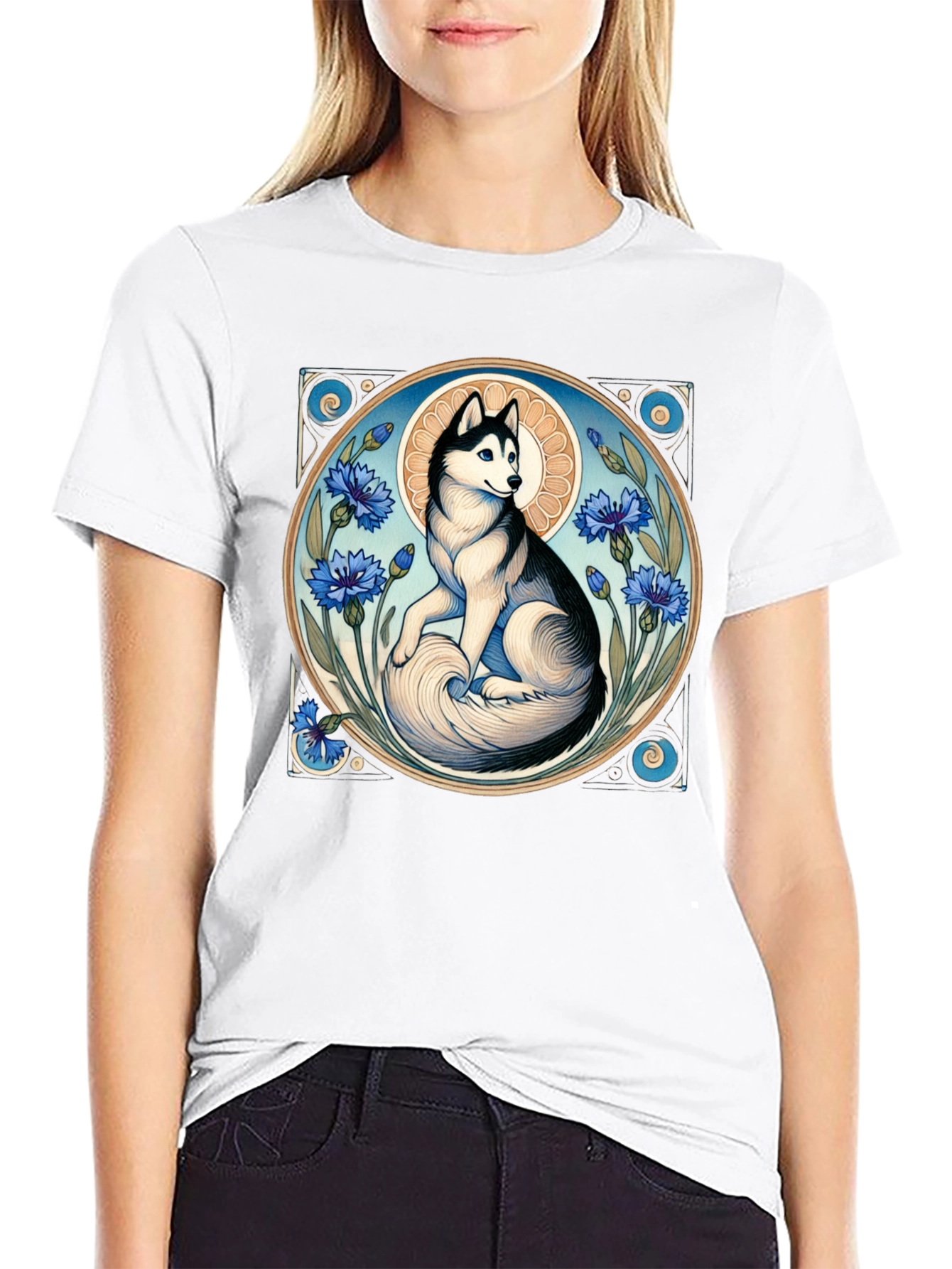 Husky Art Nouveau Black T-Shirt