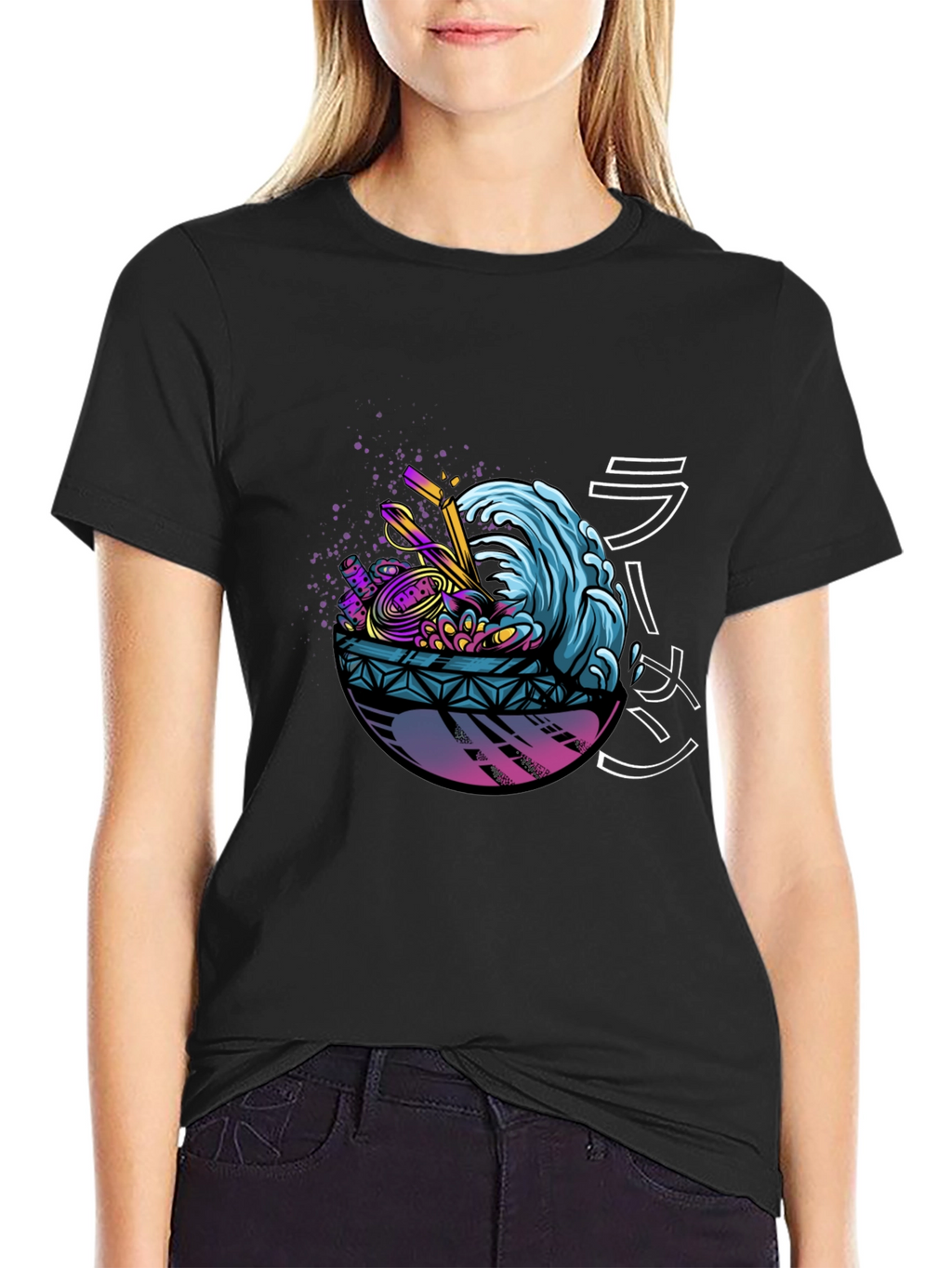 Ramen Wave Graphic Tee - Black Short Sleeve